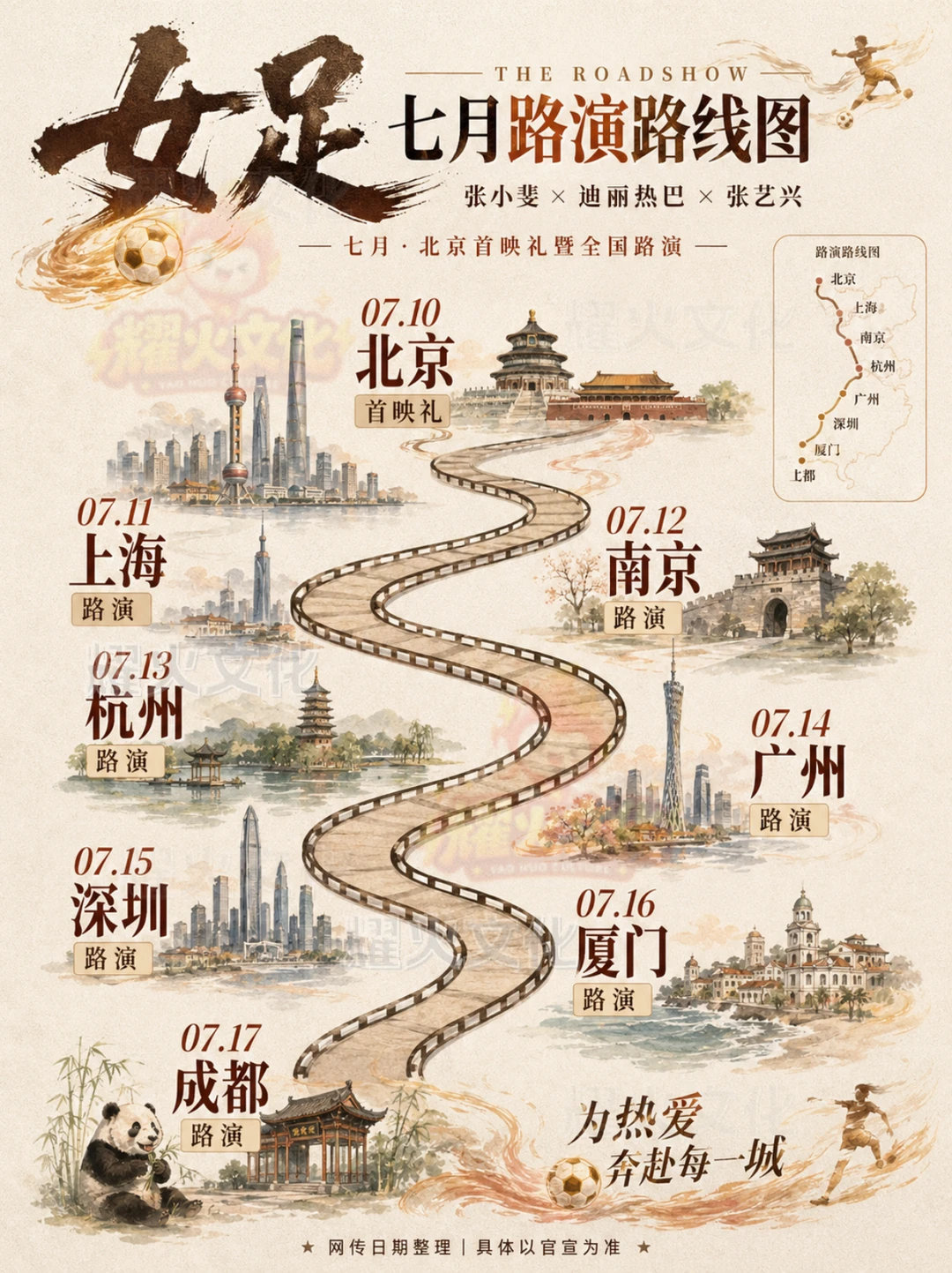 周星驰《功夫女足》七月路演行程图！