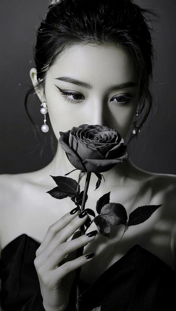 AI黑白玫瑰写真 抖音ai创作 爱人仇人婚姻