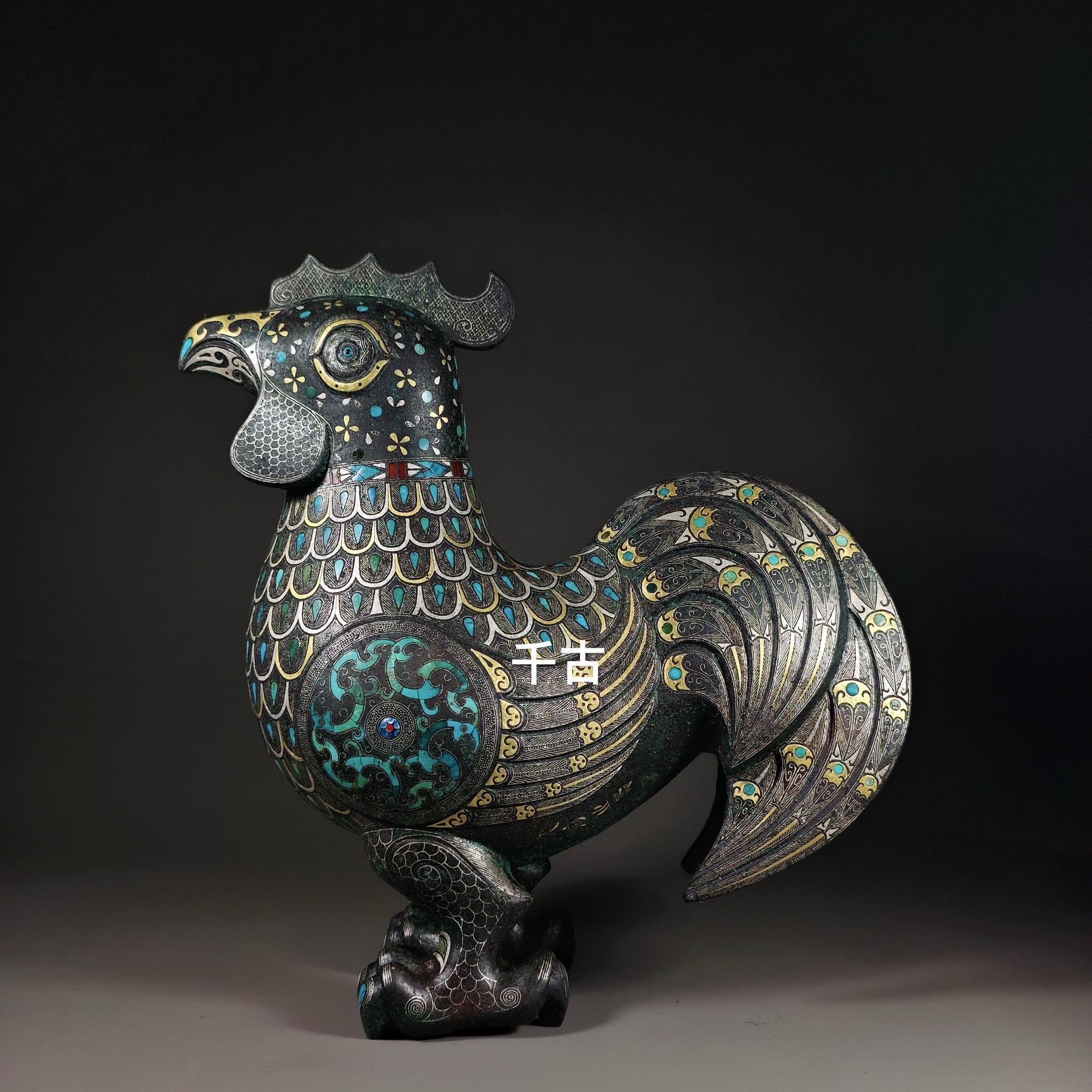 青铜错金银公鸡。