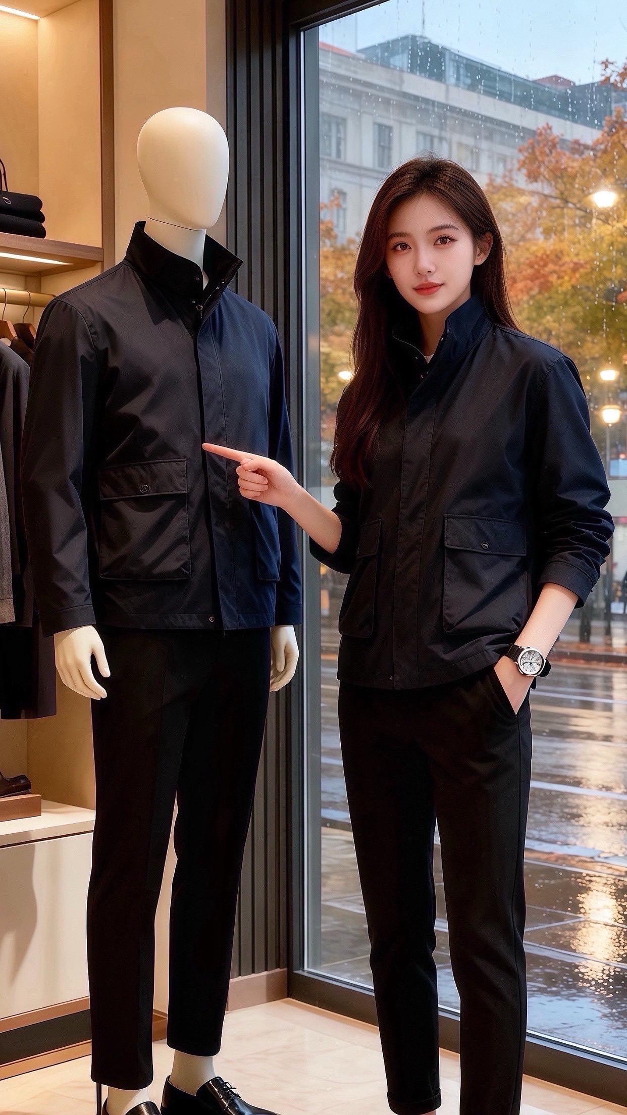 《雨秋的藏青调》  秋雨裹着梧桐叶贴在橱窗时，陈默在男装店的沙发旁撞见...