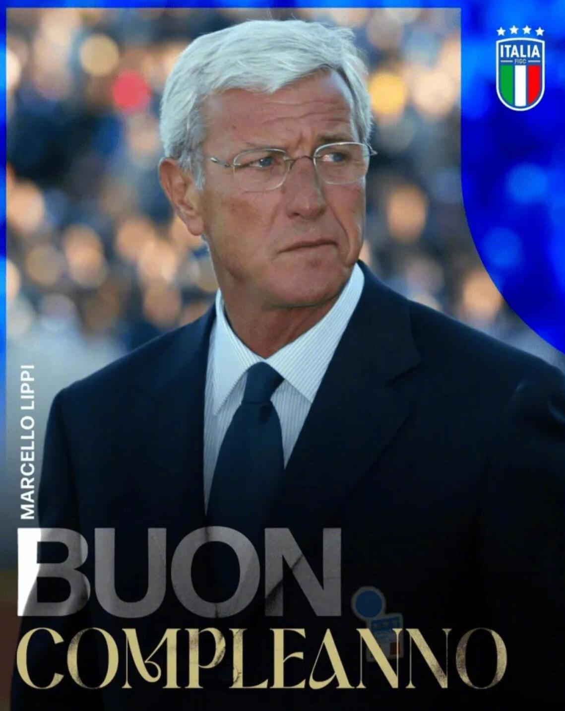 今天是意大利名帅里皮的78岁生日，意大利国家队官方为他庆生。里皮曾执教亚特兰大、