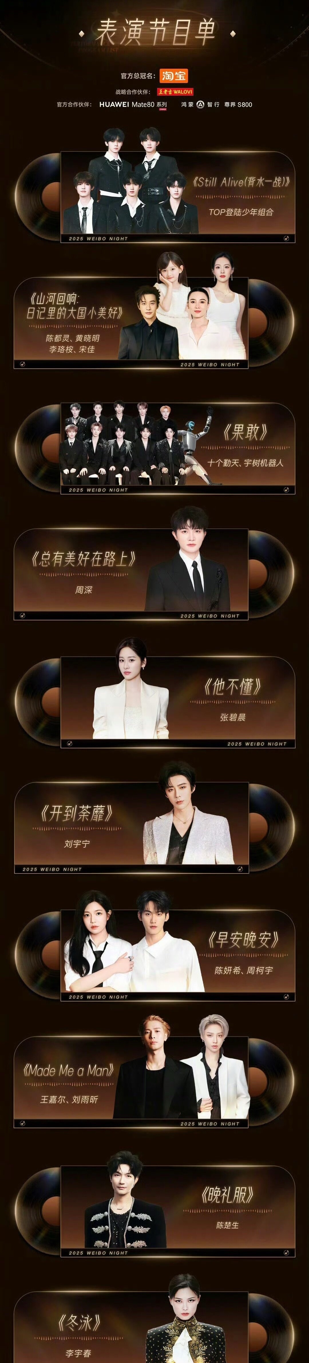 明天微博之夜节目单来了，想看谁的舞台？登陆少年《背水一战》十个勤天《果敢》周深《