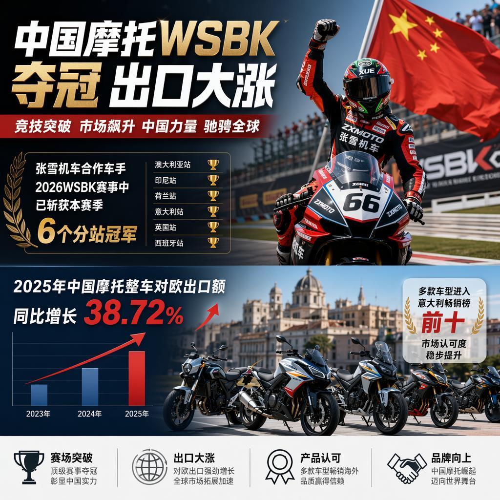 🏍️ WSBK 赛场六冠加身，国产摩托竞技出圈，欧洲出口同步迎来高增长。 最近