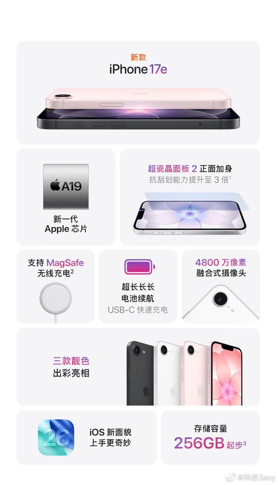 iPhone17e发布！本来以为只是换芯版本没想到还有些惊喜，加上了 MagSa