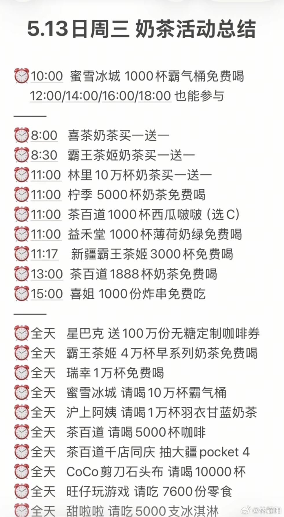 线报 5月13日奶茶活动攻略 