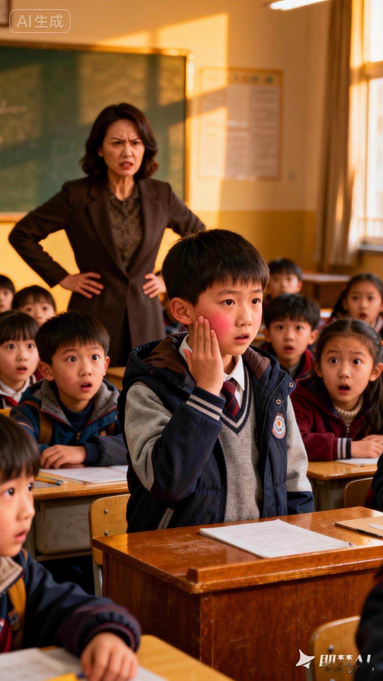 老师没打学生，让学生自己扇自己耳光。
    12月17日，山东郓城照昕外国语学