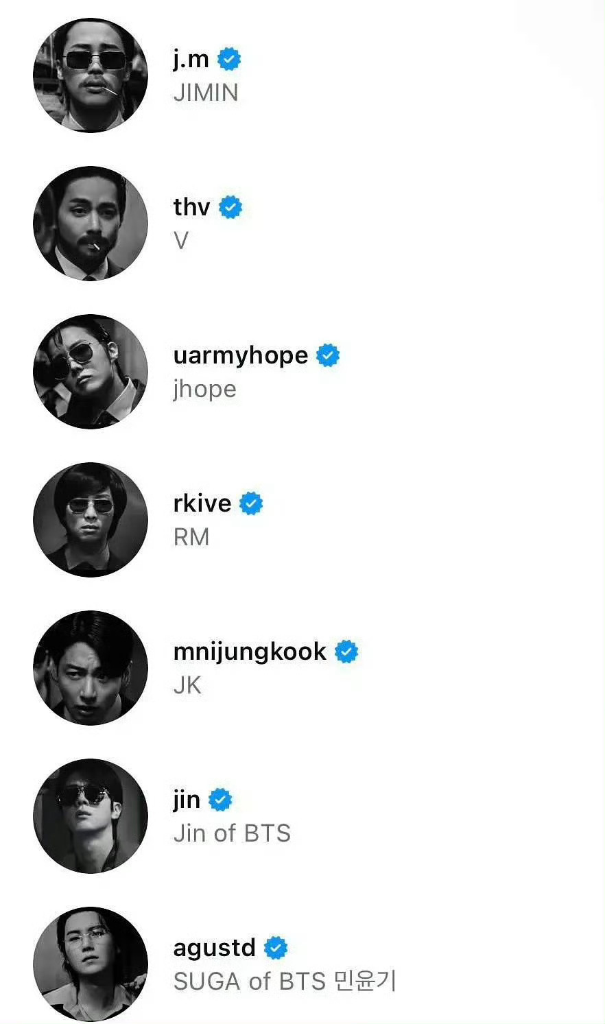 BTS全体更新ig头像，成熟男人味