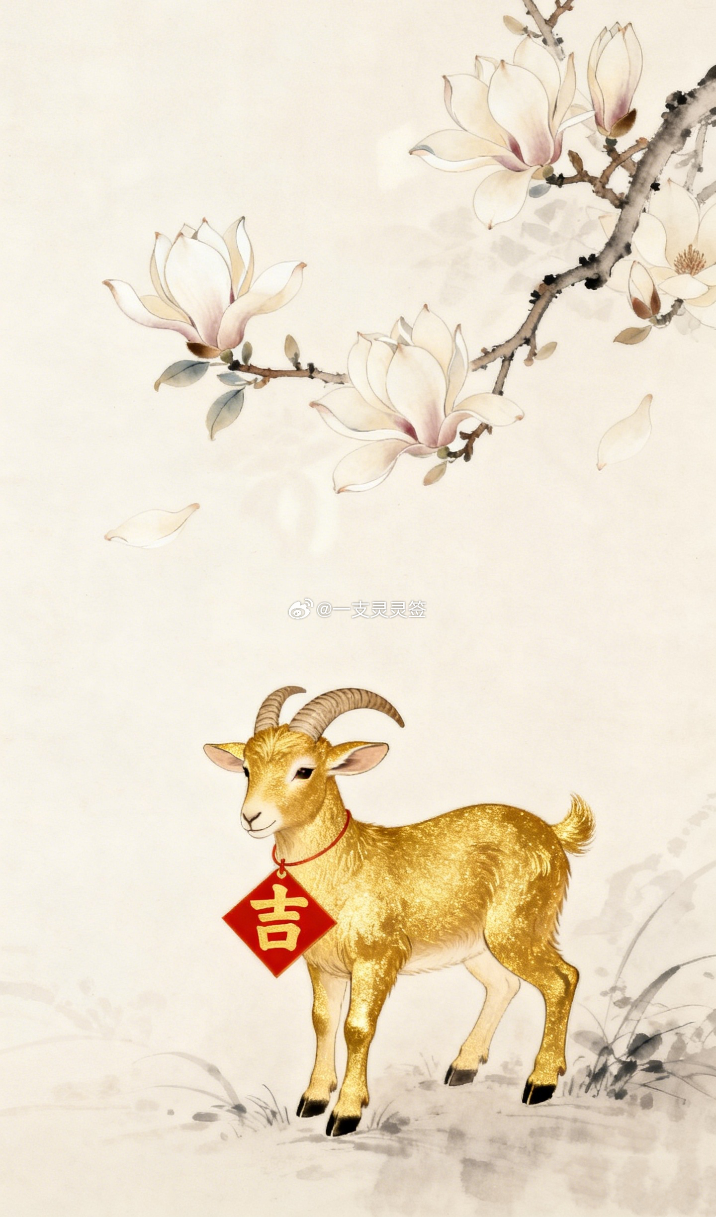 今天未日，羊当值，羊通祥。接一只衔着"吉"字的小金羊，往后的日子，三羊开泰，事事