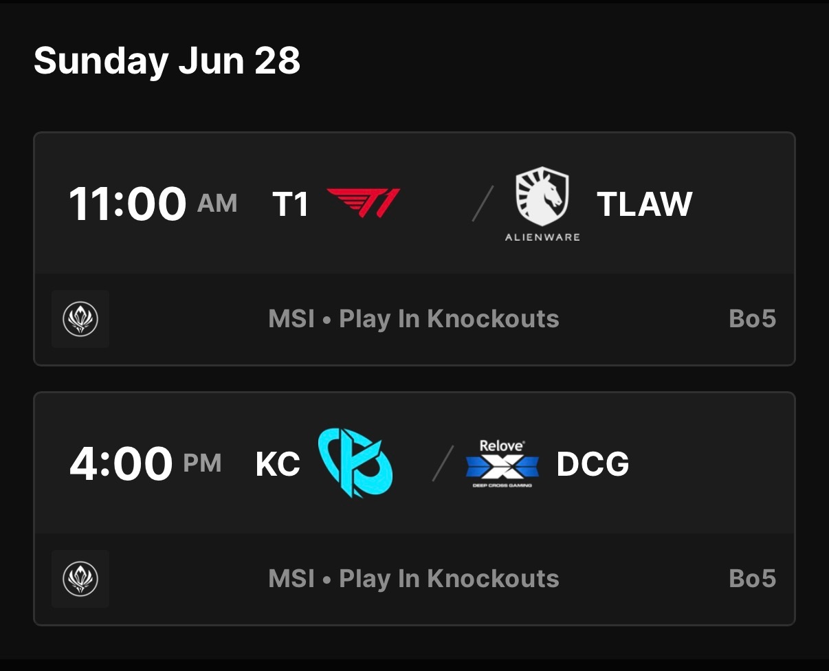 揭幕战海报已经有了，6月28日上午11点T1 vs TL，下午2点KC vs D