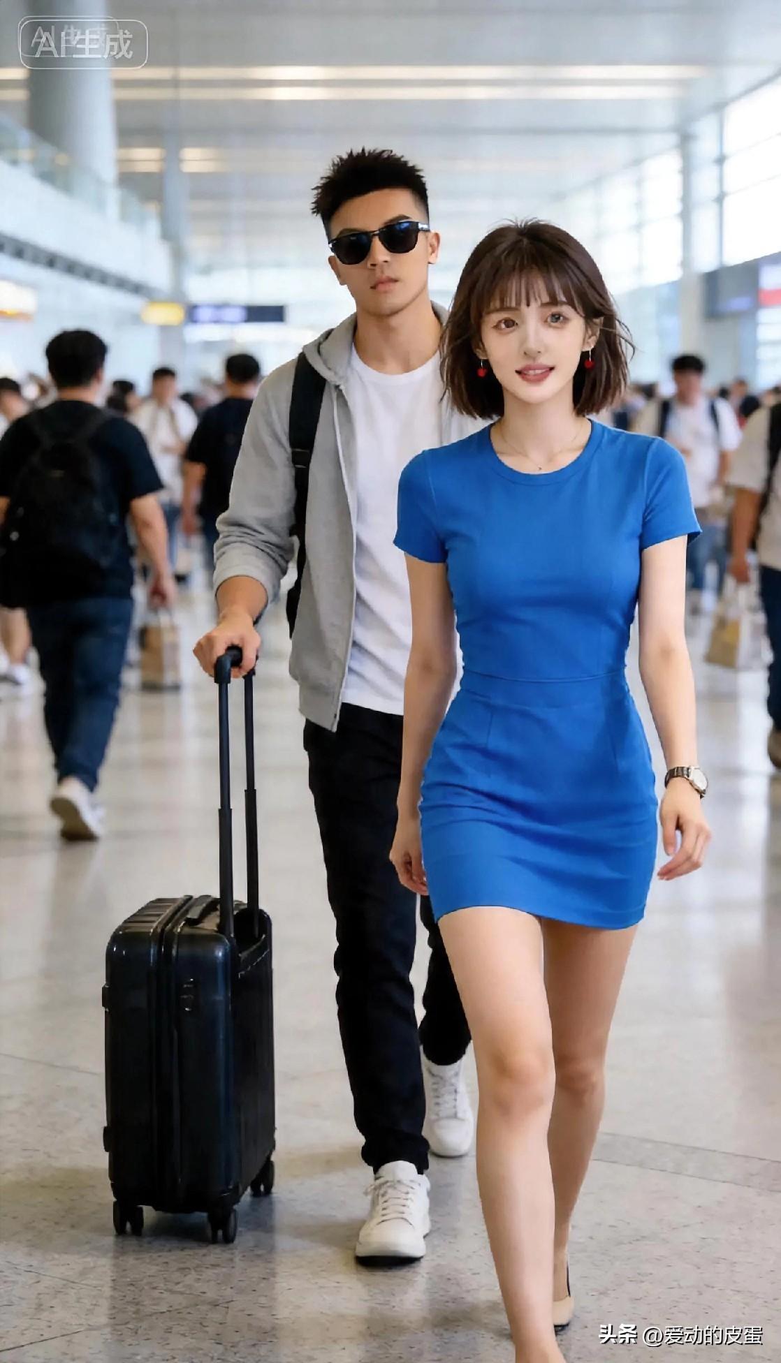 老婆出差回来，我去接她。

接机口，老婆远远就张开双臂扑过来。我余光一瞥——后边