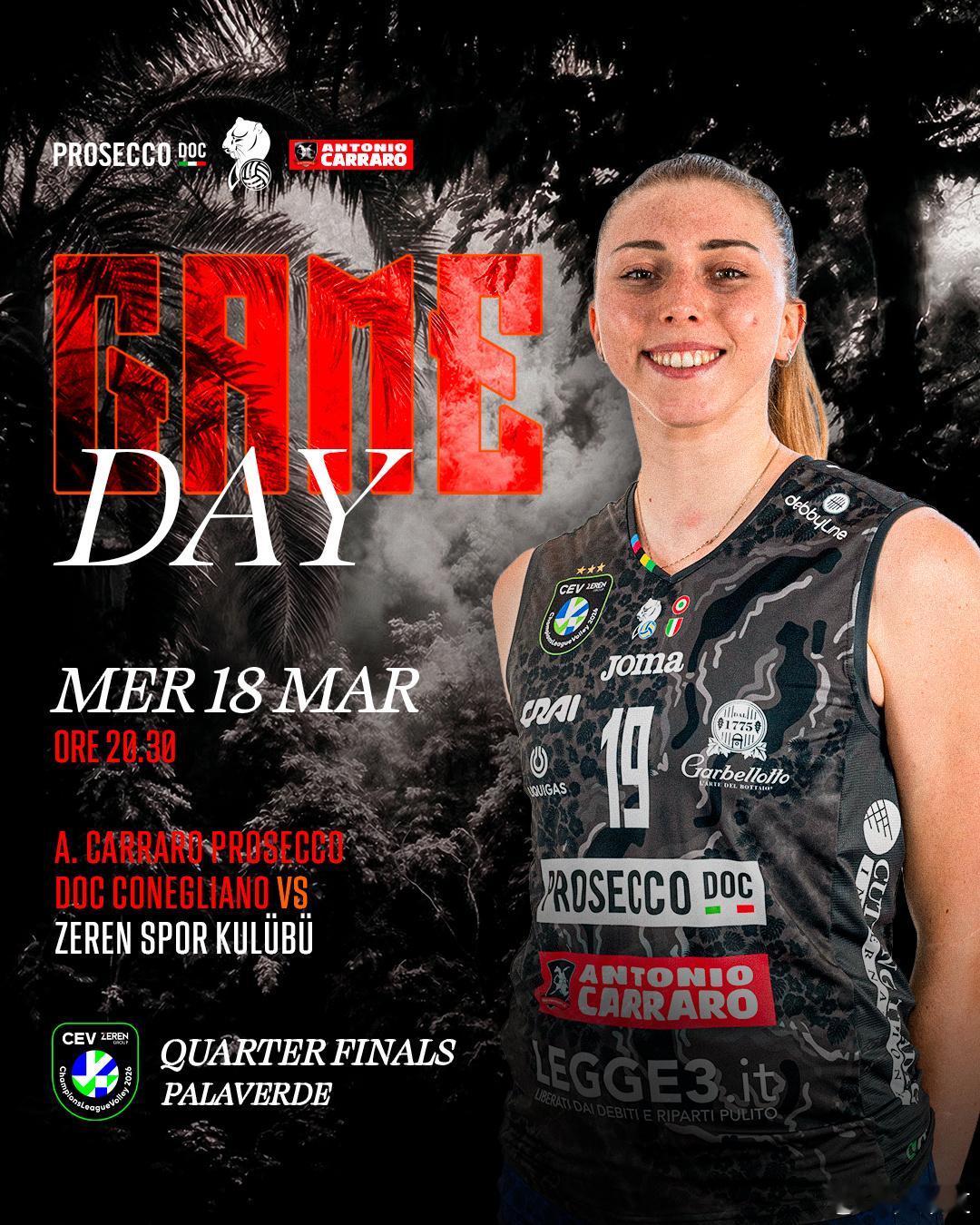 国际排坛动态朱婷明天凌晨，也就是3月19日 03:30 欧冠 1/4决赛次回合 