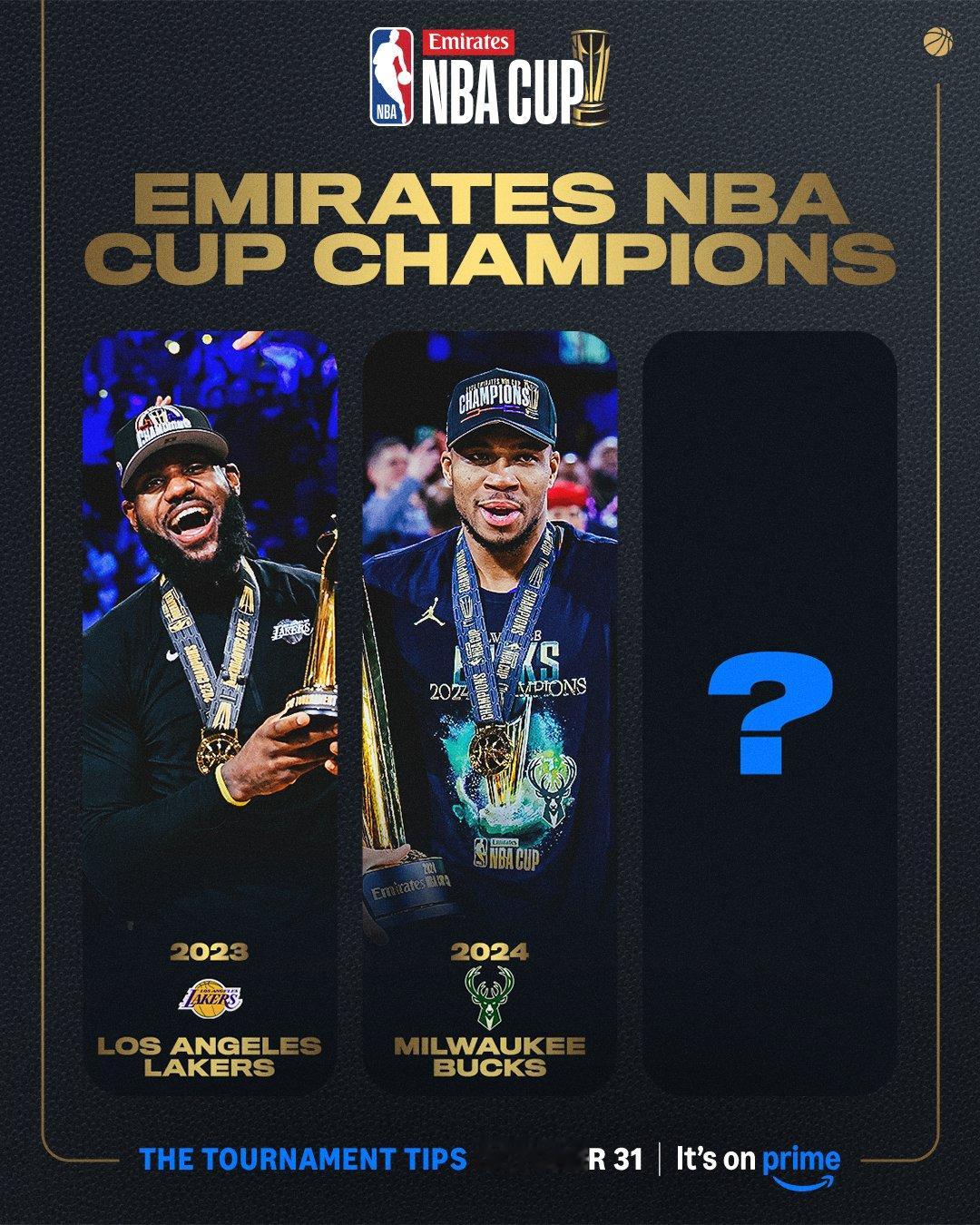 前两届NBA杯（季中锦标赛）的冠军是湖人和雄鹿，MVP是詹姆斯与字母哥，那么西赛