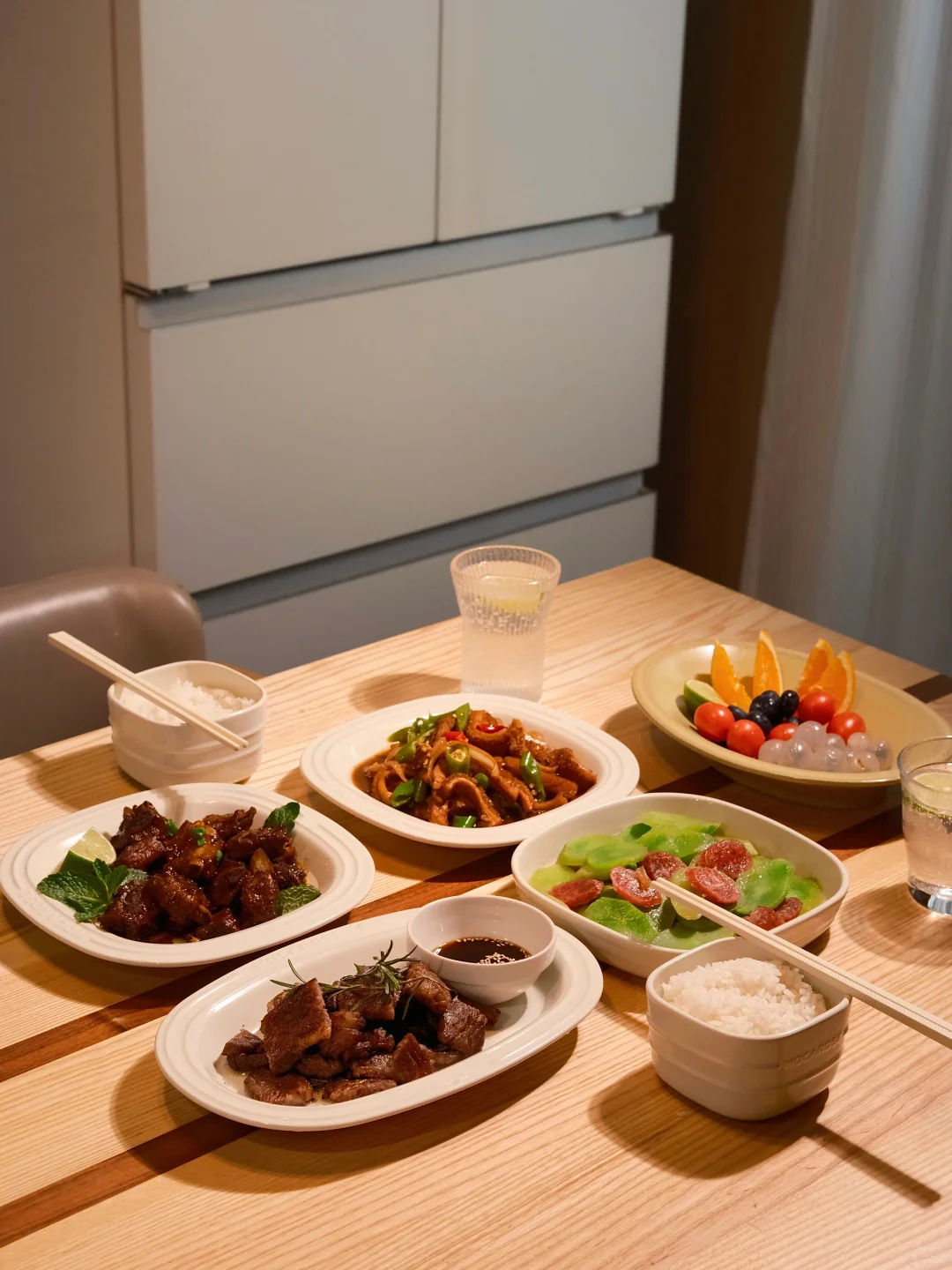 当我打扫了卫生，装满了食材，烹饪了晚餐