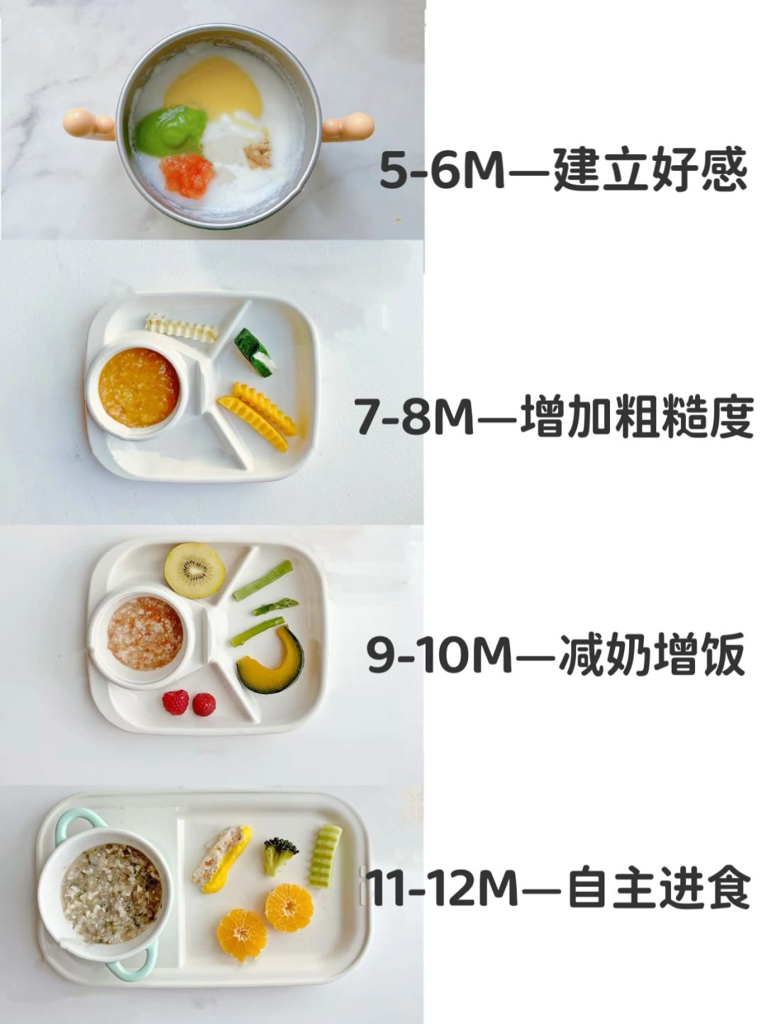 各月龄辅食重点不一样！吃错危害大‼️