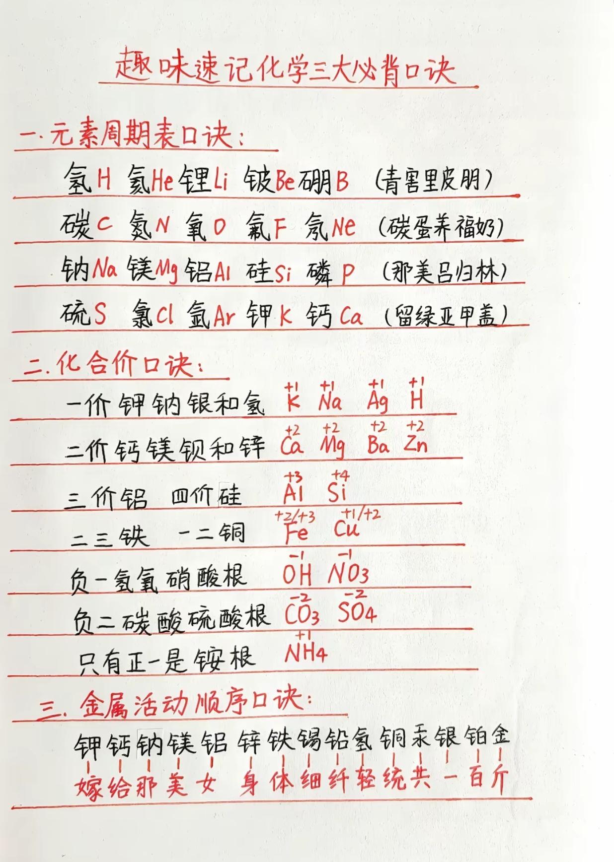 速记化学三大必背口诀