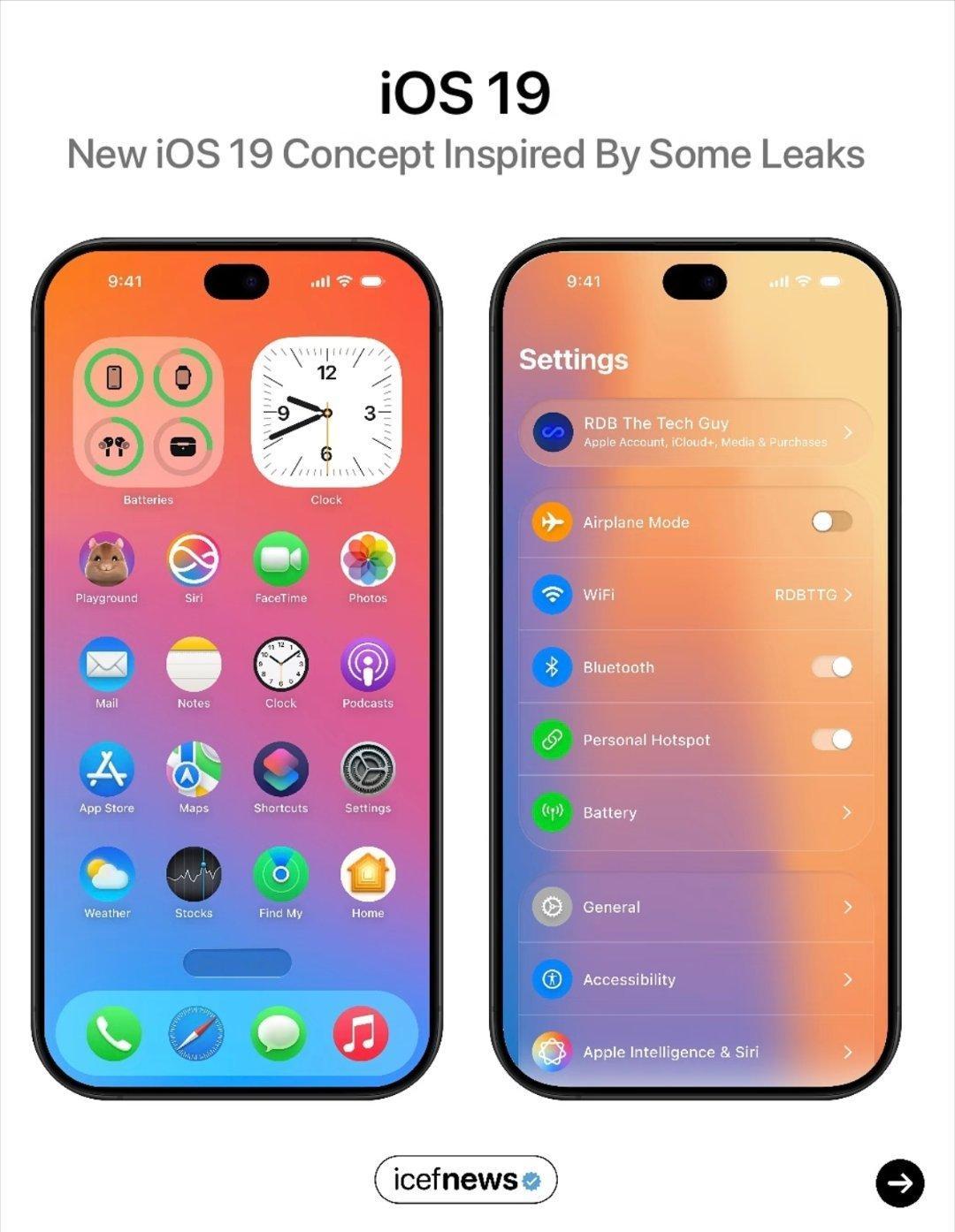 网传的iOS19系统界面，果粉应该接受不了这种园标吧！ ​​​