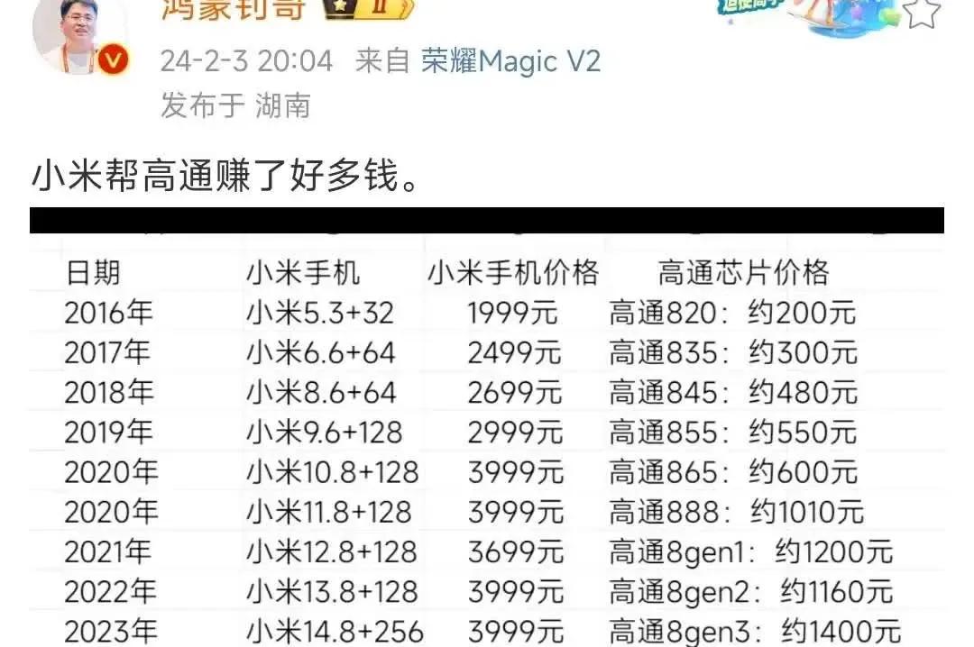 这ta喵的就有点刻意针对小米了！所有安卓厂商都帮高通赚了好多钱，事实上除了苹果、