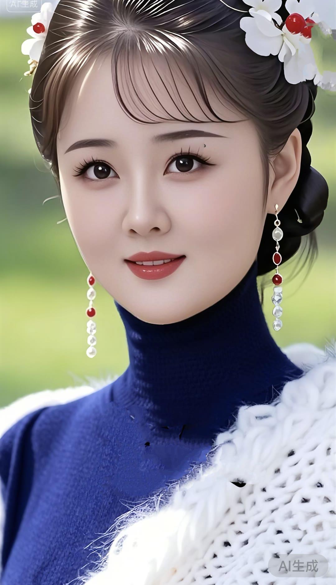 温柔甜美的古装少女，红唇轻启，笑靥如花。