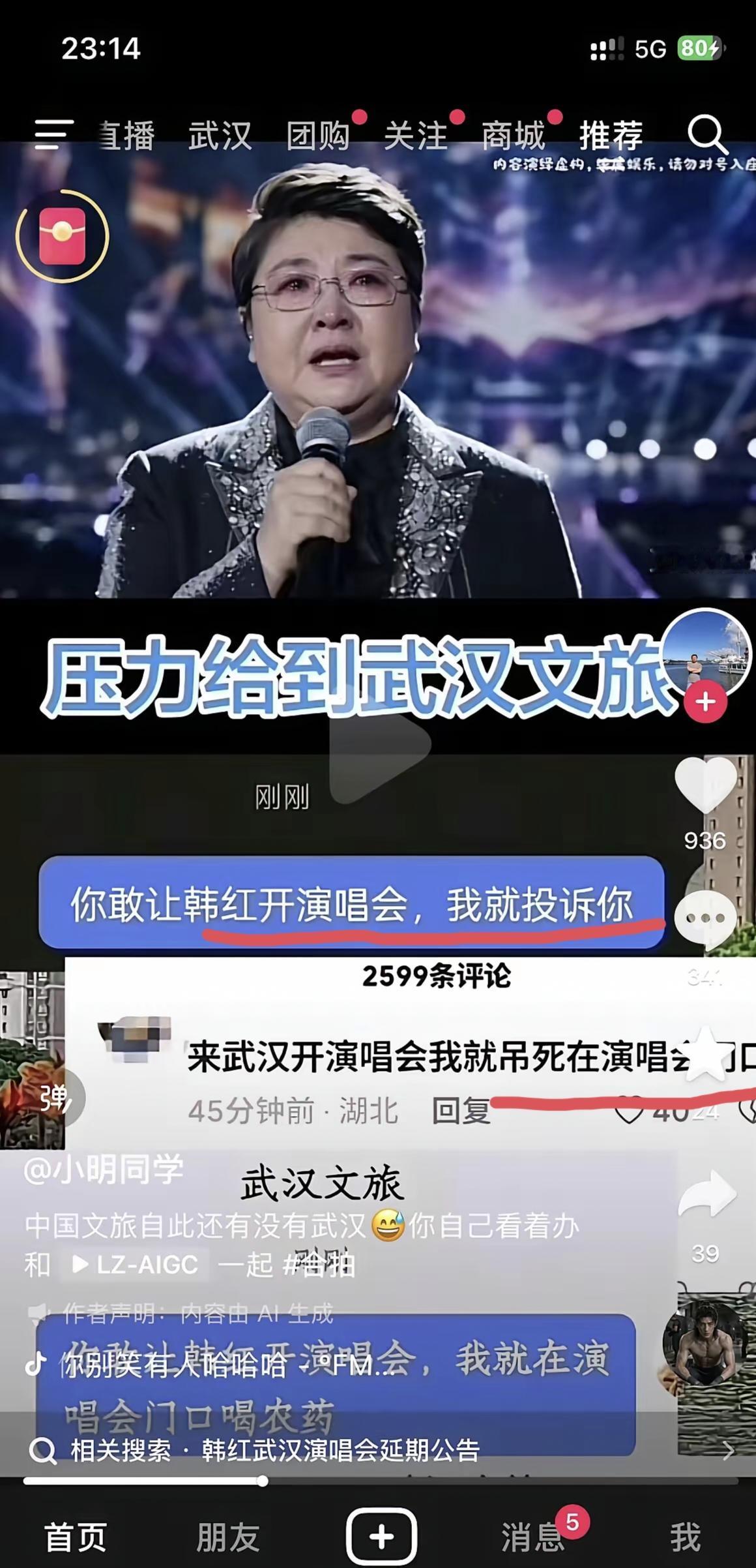 一码归一码，可别给武汉文旅乱施压，有人威胁说只要韩红在武汉开演唱会就一直投诉，还