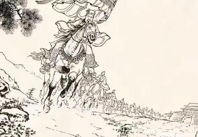 你无情我有义。此图中一人带领一队人马，出城后策马狂奔，带队之人心说：你...