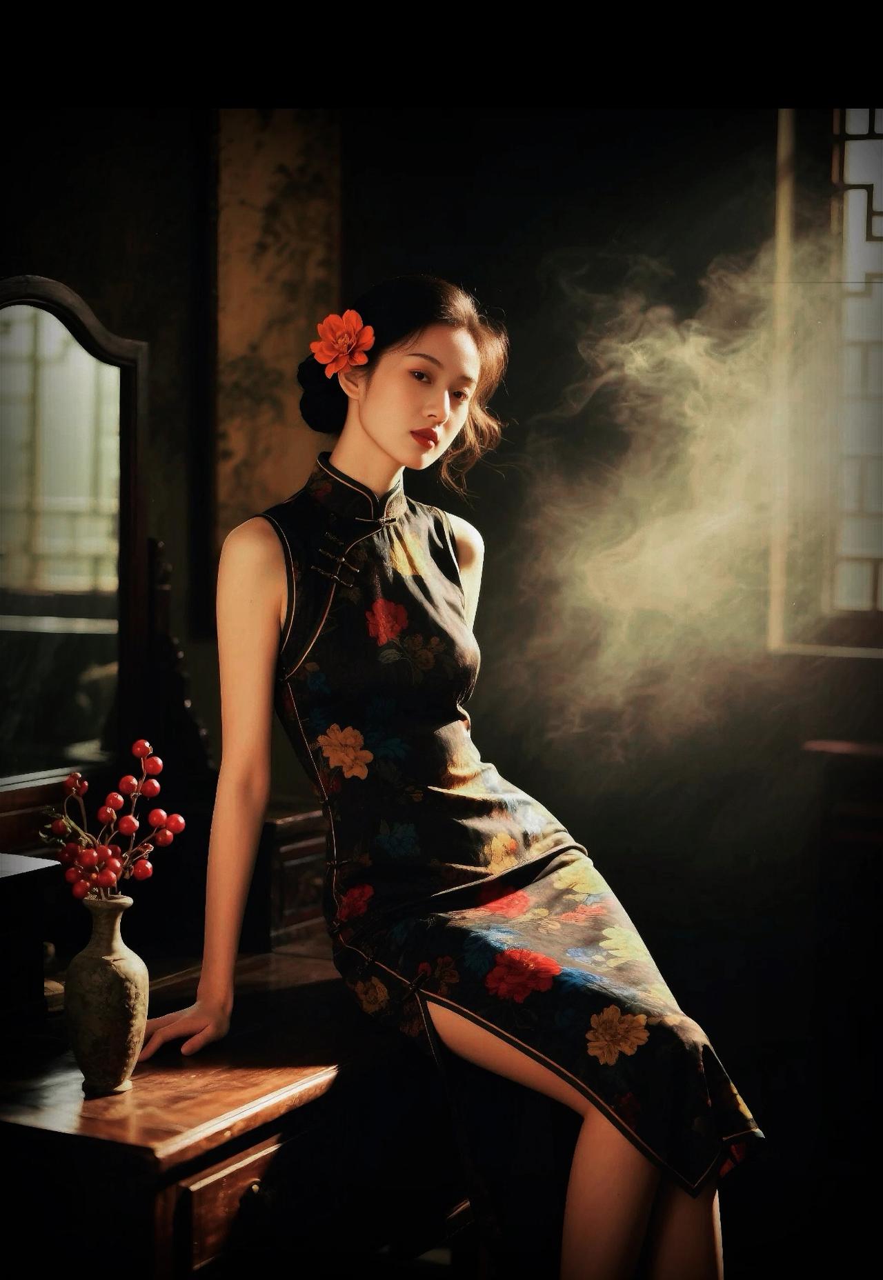 旗袍的灵魂是S型的线条，但绝不是勒肉的紧绷感。立领要贴合脖颈、不卡下巴；腰臀处的