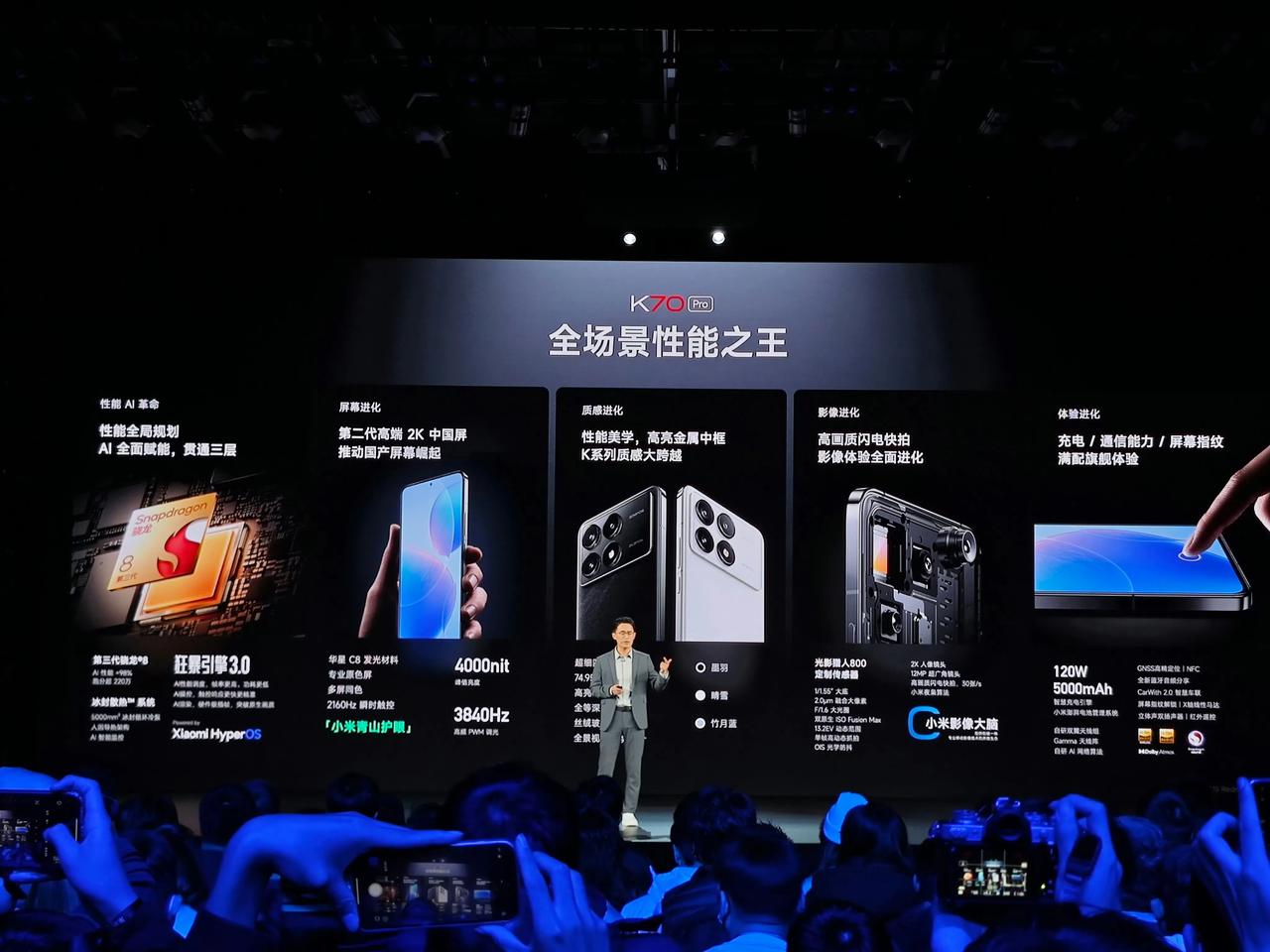 K70 Pro这次看起来主要提升的还是质感，终于是有金属中框了。三代骁龙8是标配