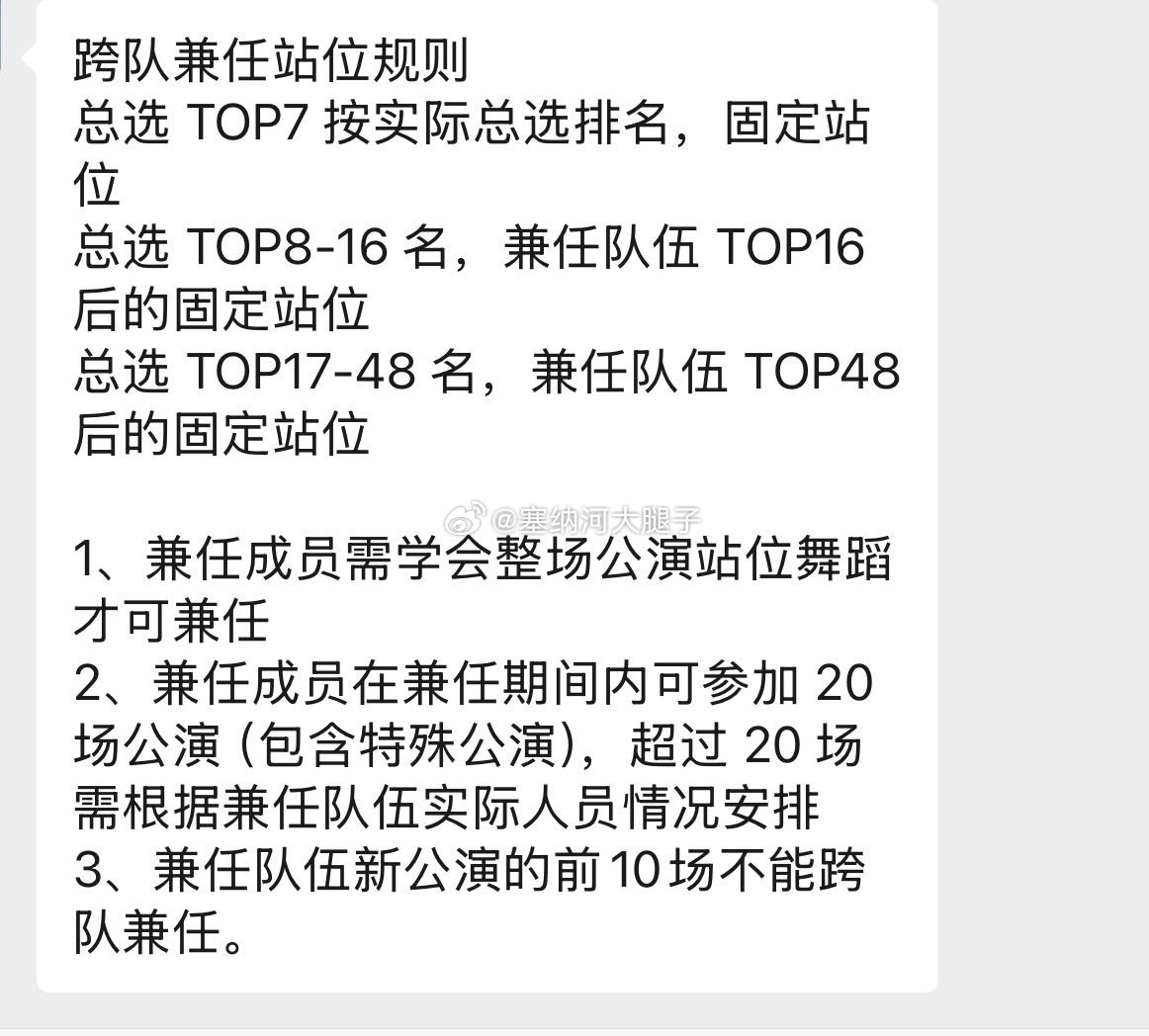 今年总选跨队兼任站位规则。 
