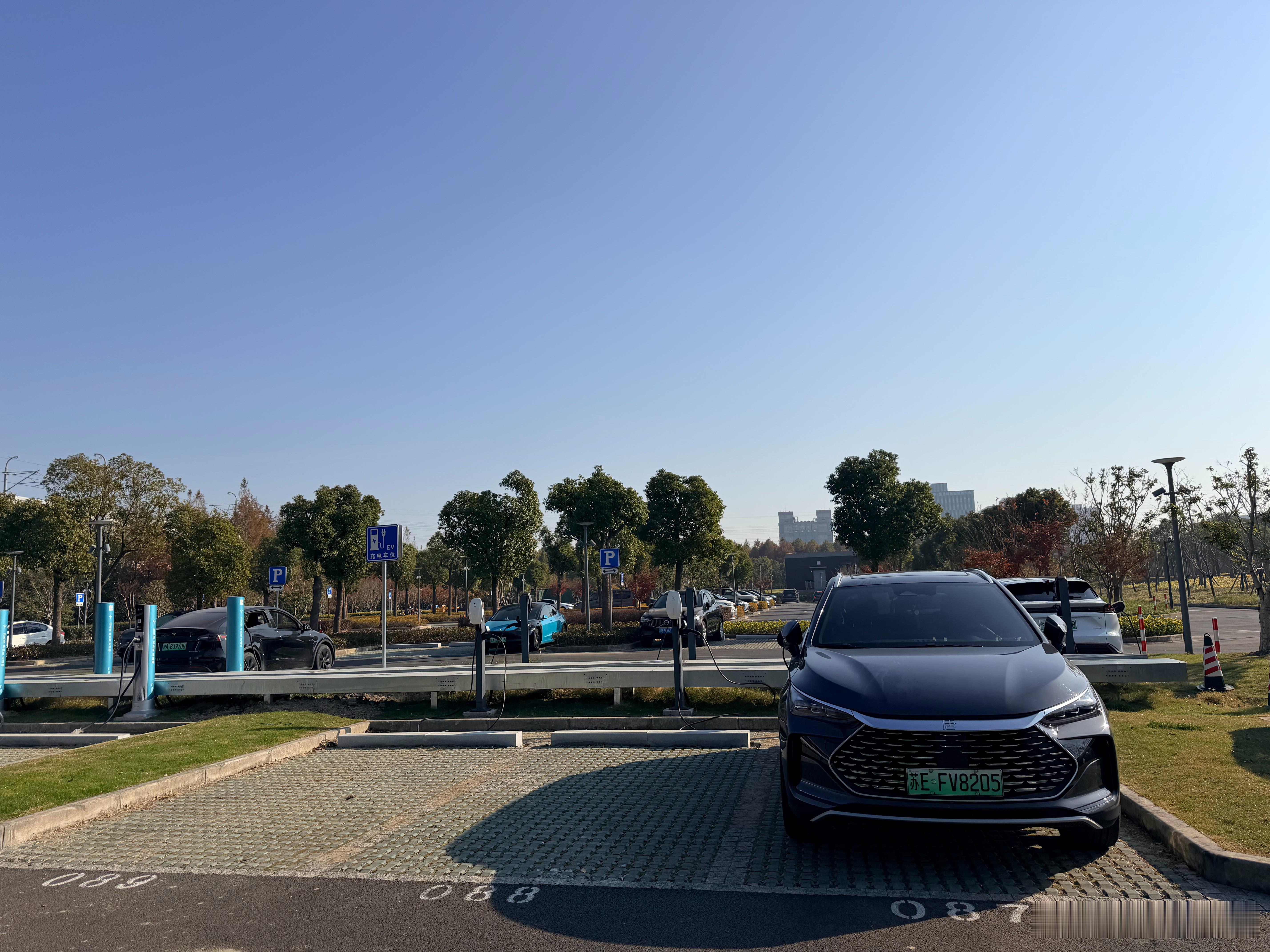 公园都装充电桩了 