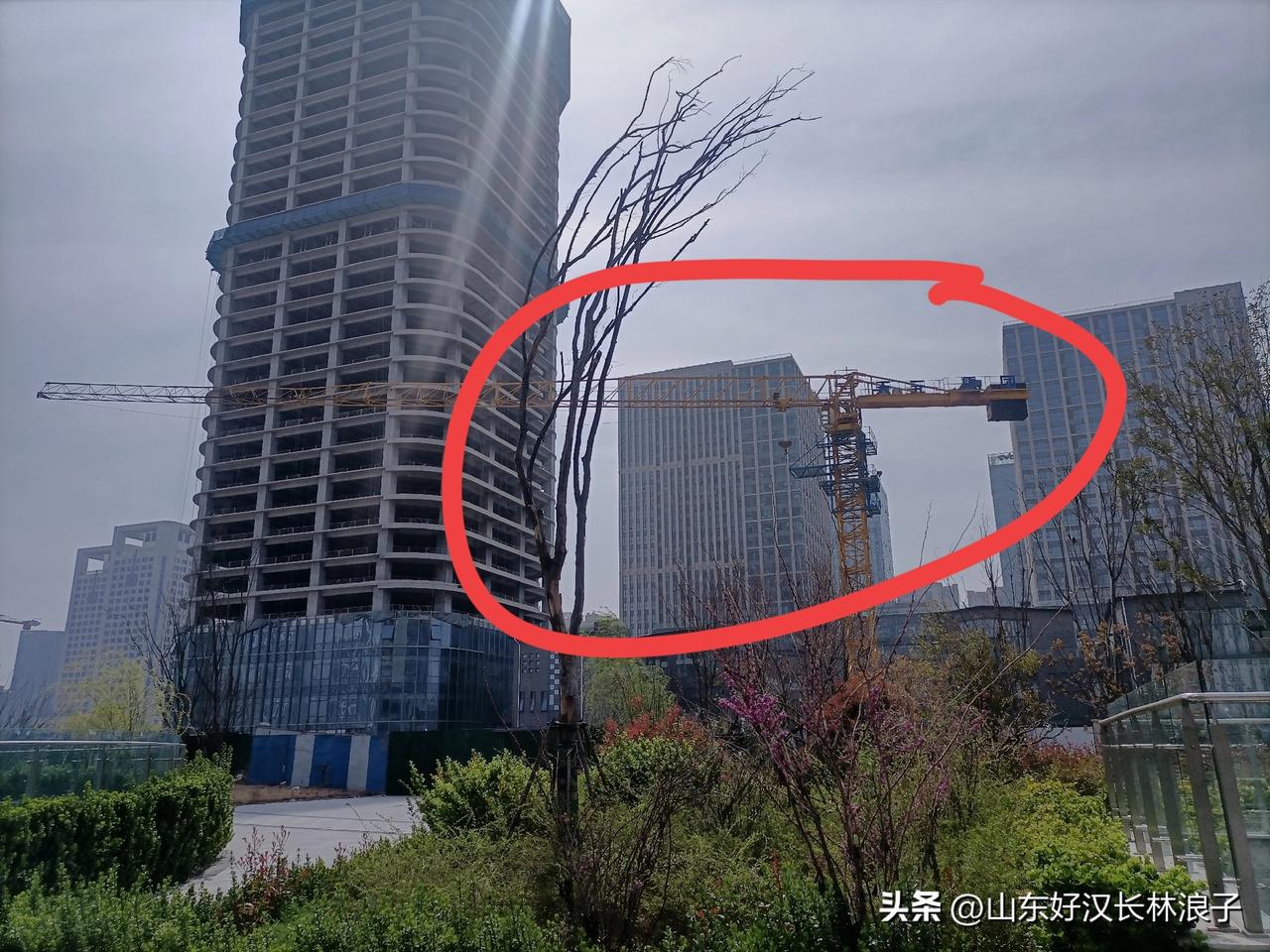 齐鲁之门中间大坑这不也竖起塔吊了么…