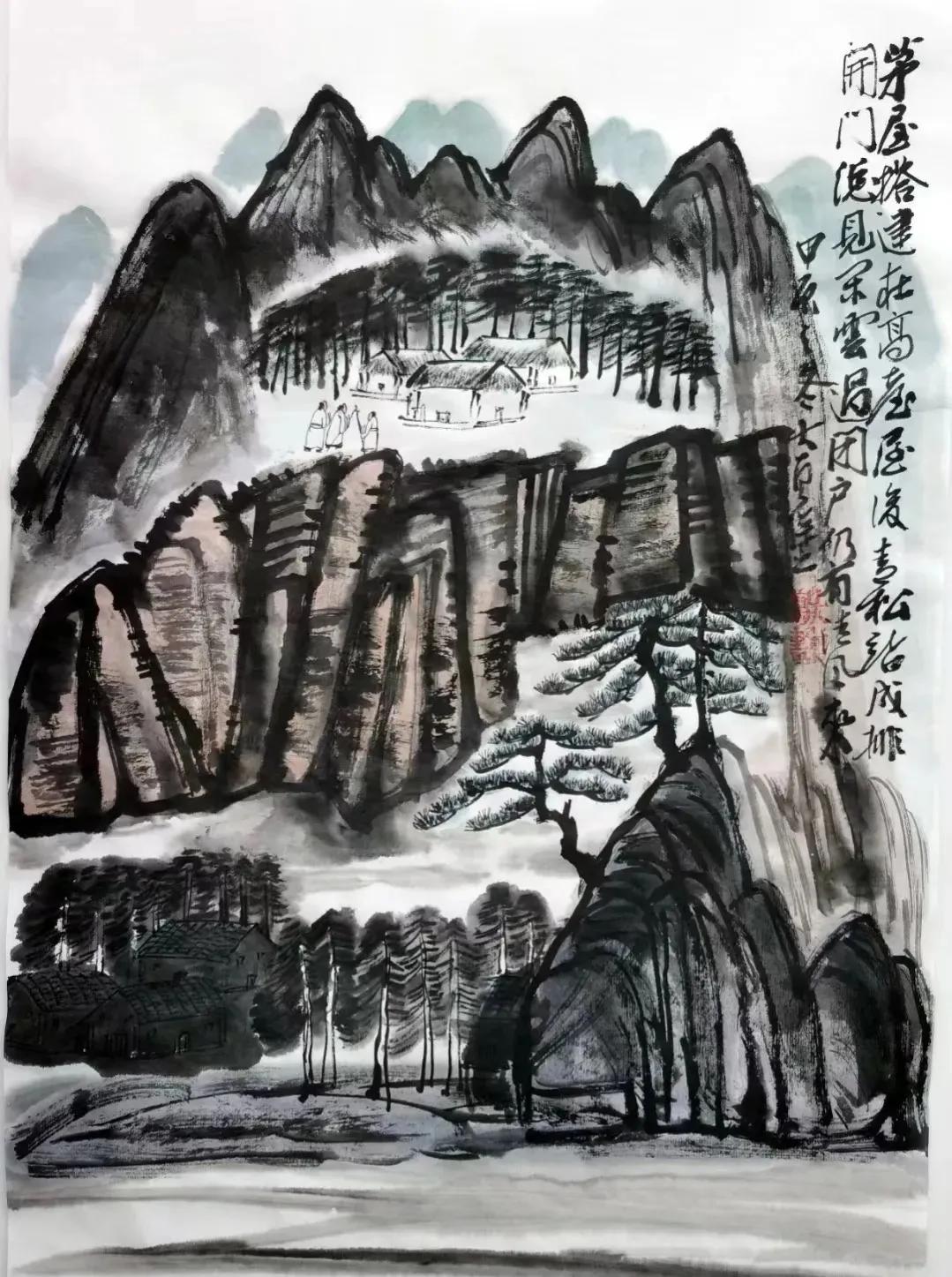 茅屋搭建在高台，屋后青松站成排。
开门总见闲云过，闭户仍有清风来。