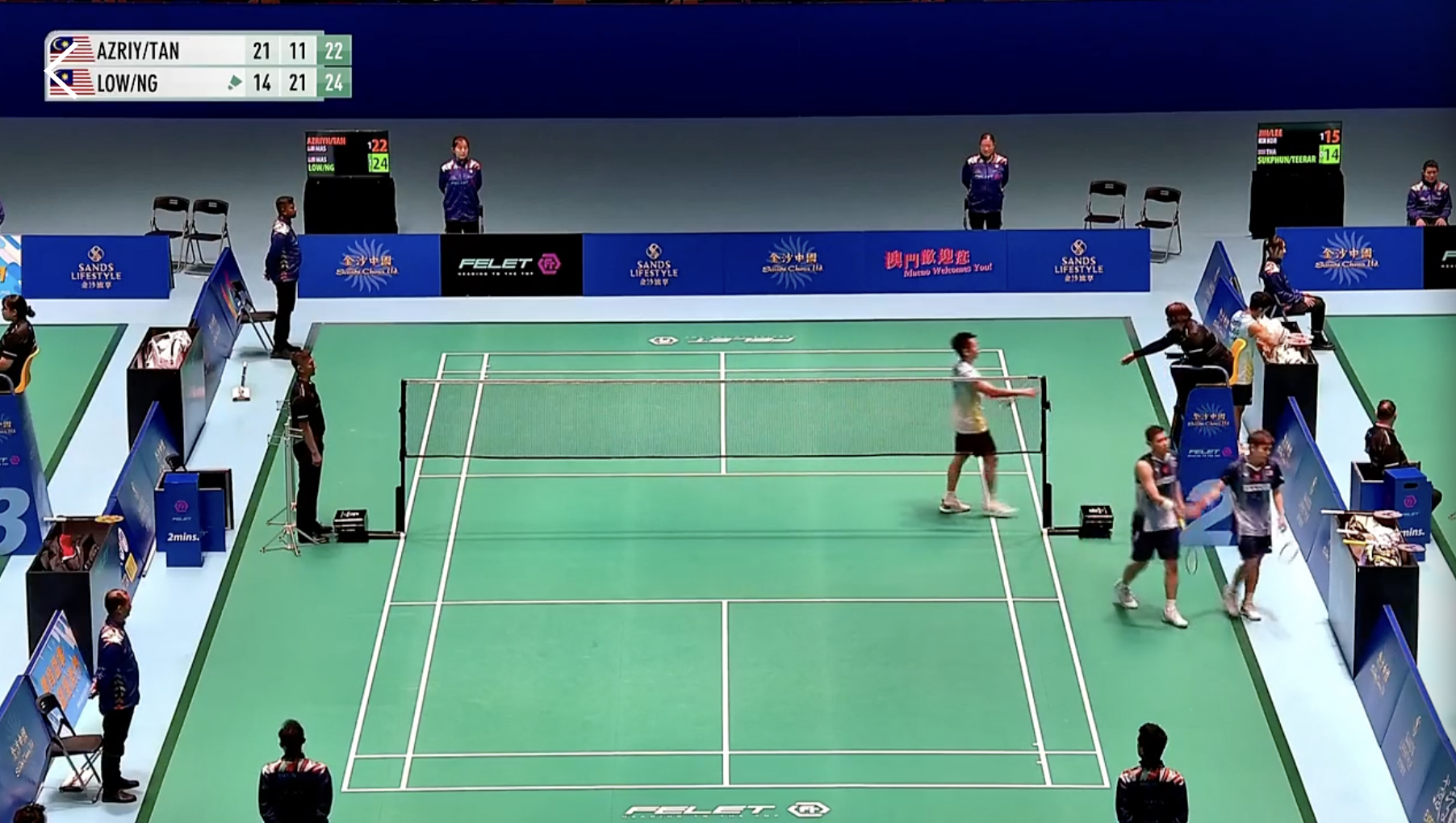 刘航益/吴永昌🇲🇾 14-21、21-11、24-22 🇲🇾阿兹林/陈蔚