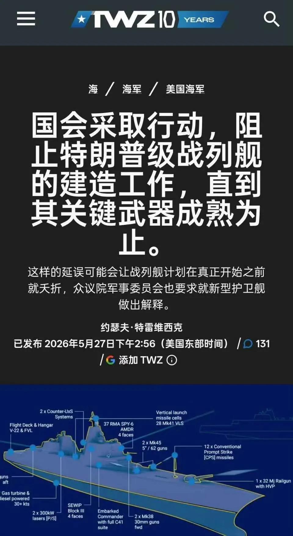 美国国会出手反对建造特朗普级战列舰，这是被以前一大堆的高价低效装备发展项目整怕了