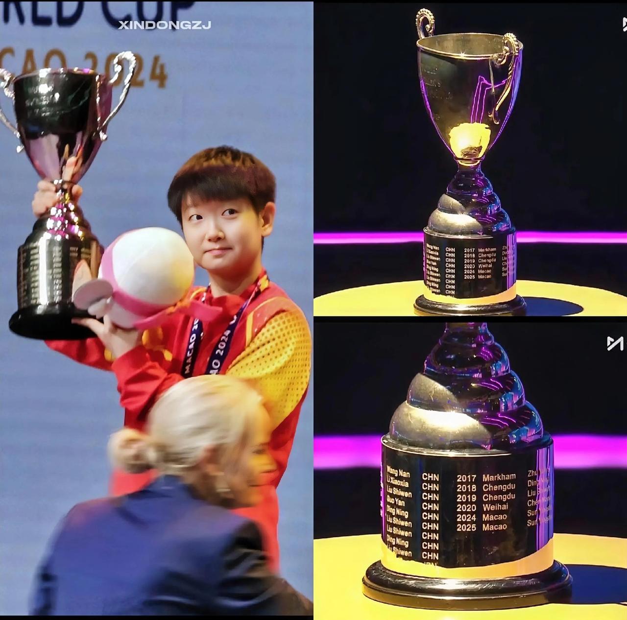 今天，哈马隆德杯第三次刻上孙颖莎的名字SUNYINGSHA！
恭喜孙颖莎和王曼昱