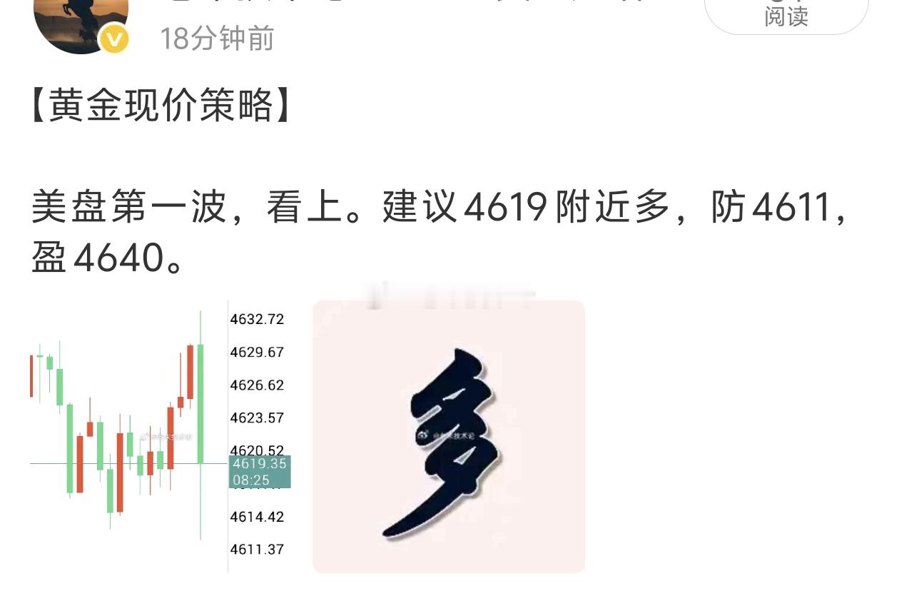 【黄金多单获利离场】在4619附近布局多单，行情小幅上行，顺利拿下50点利润离场