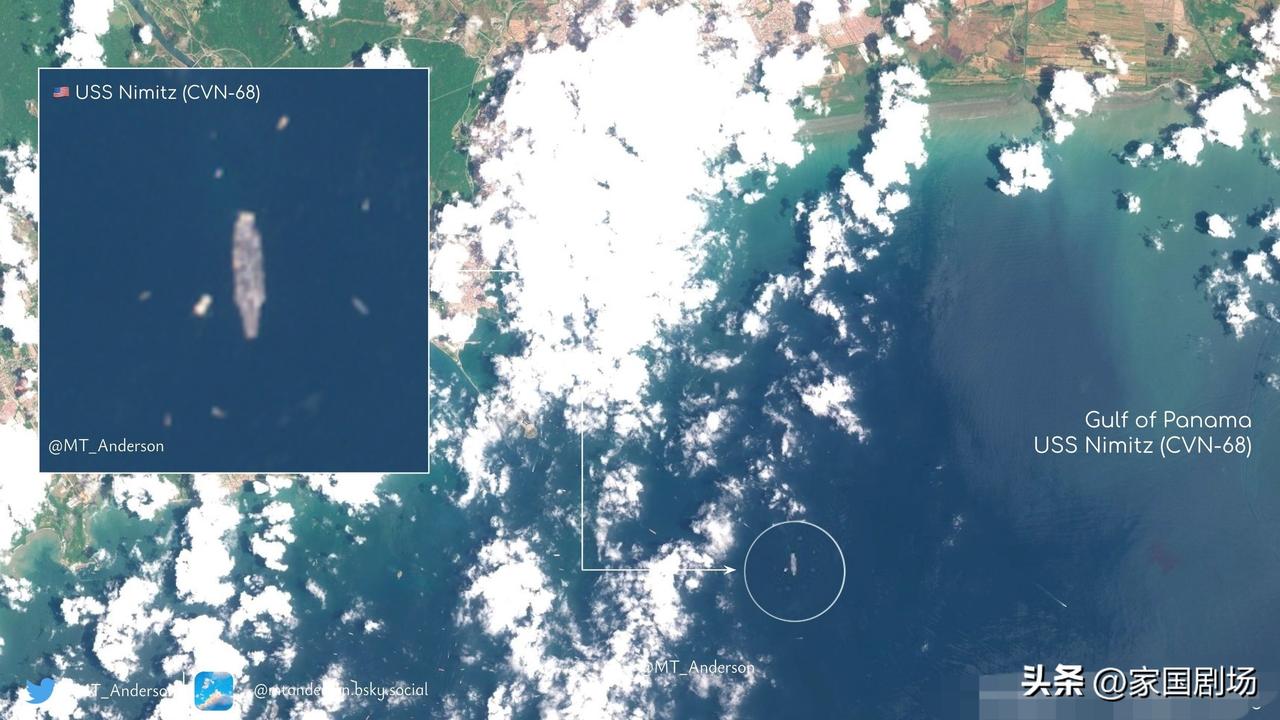 29 日的卫图显示，尼米兹号航母（CVN68）停泊在巴拿马湾，就在巴拿马城海岸附