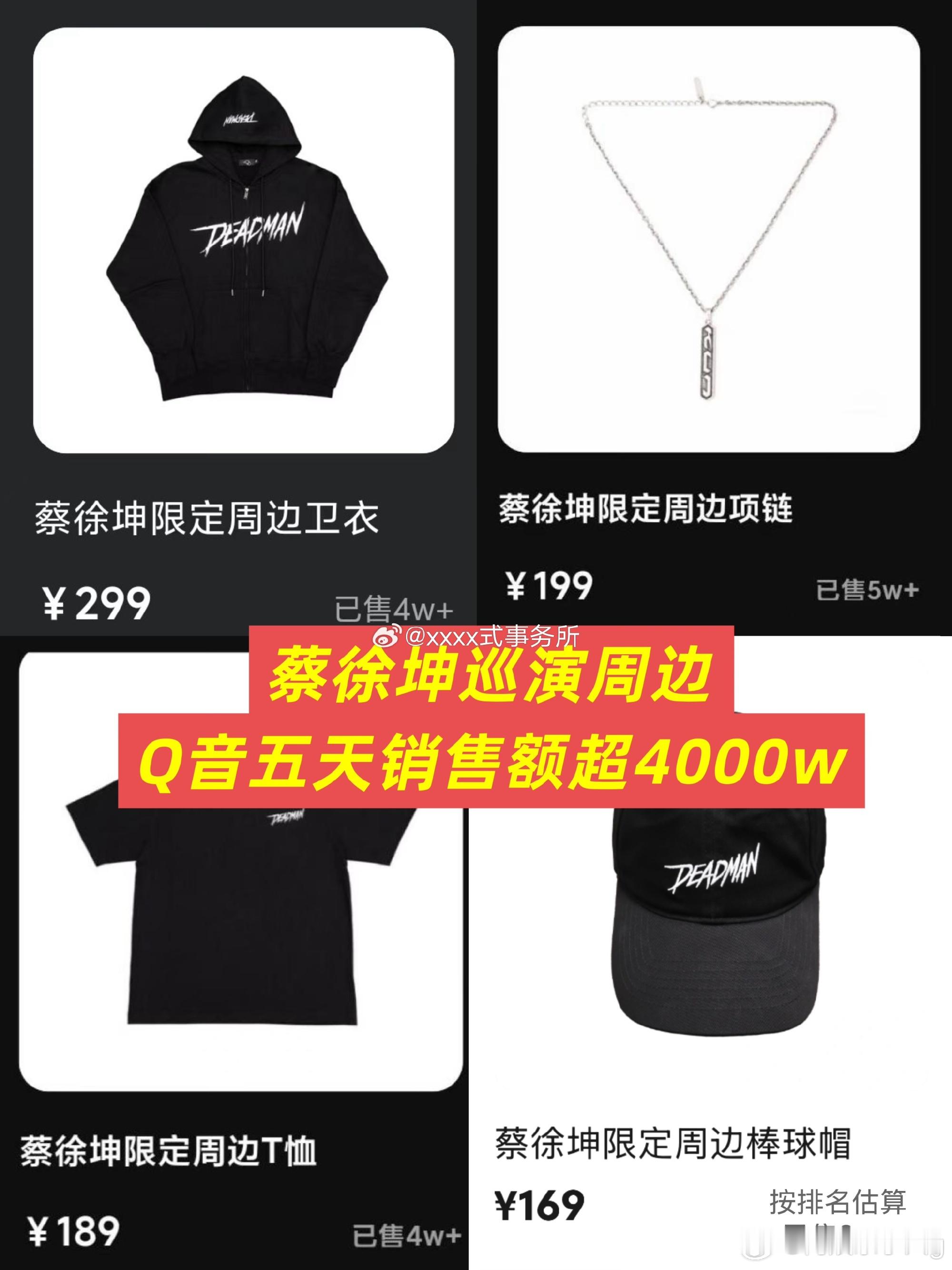 蔡徐坤巡演周边上线仅五天， 粉丝随便买买销售额已超4000w…算上商务，保守估算