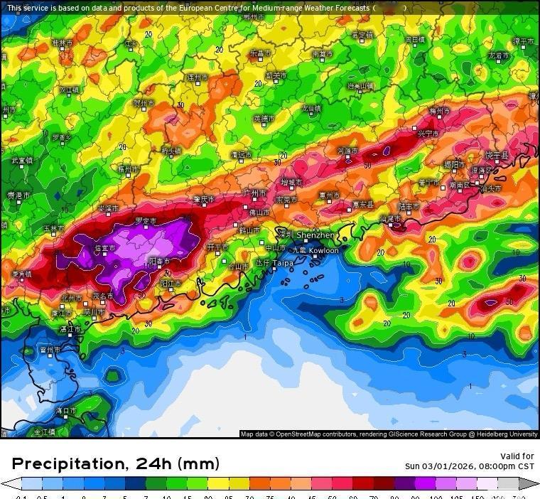 2月末3月初广东可能有大范围降雨

目前数值预报认为，2月末3月初广东850百帕