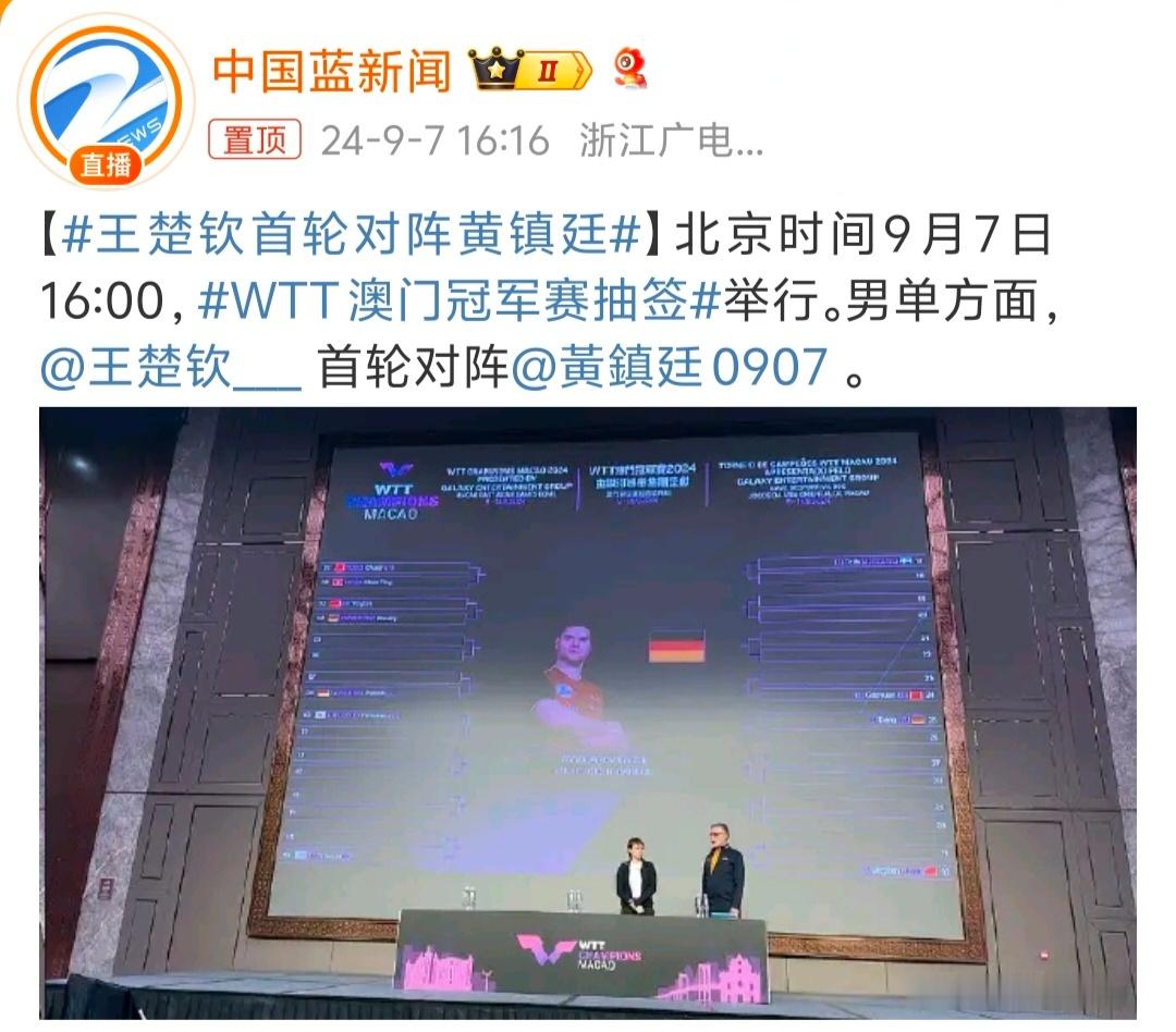 #WTT澳门冠军赛抽签# 看抽签的兄弟们，今天的抽签在你们的意料中吗？[思考] 