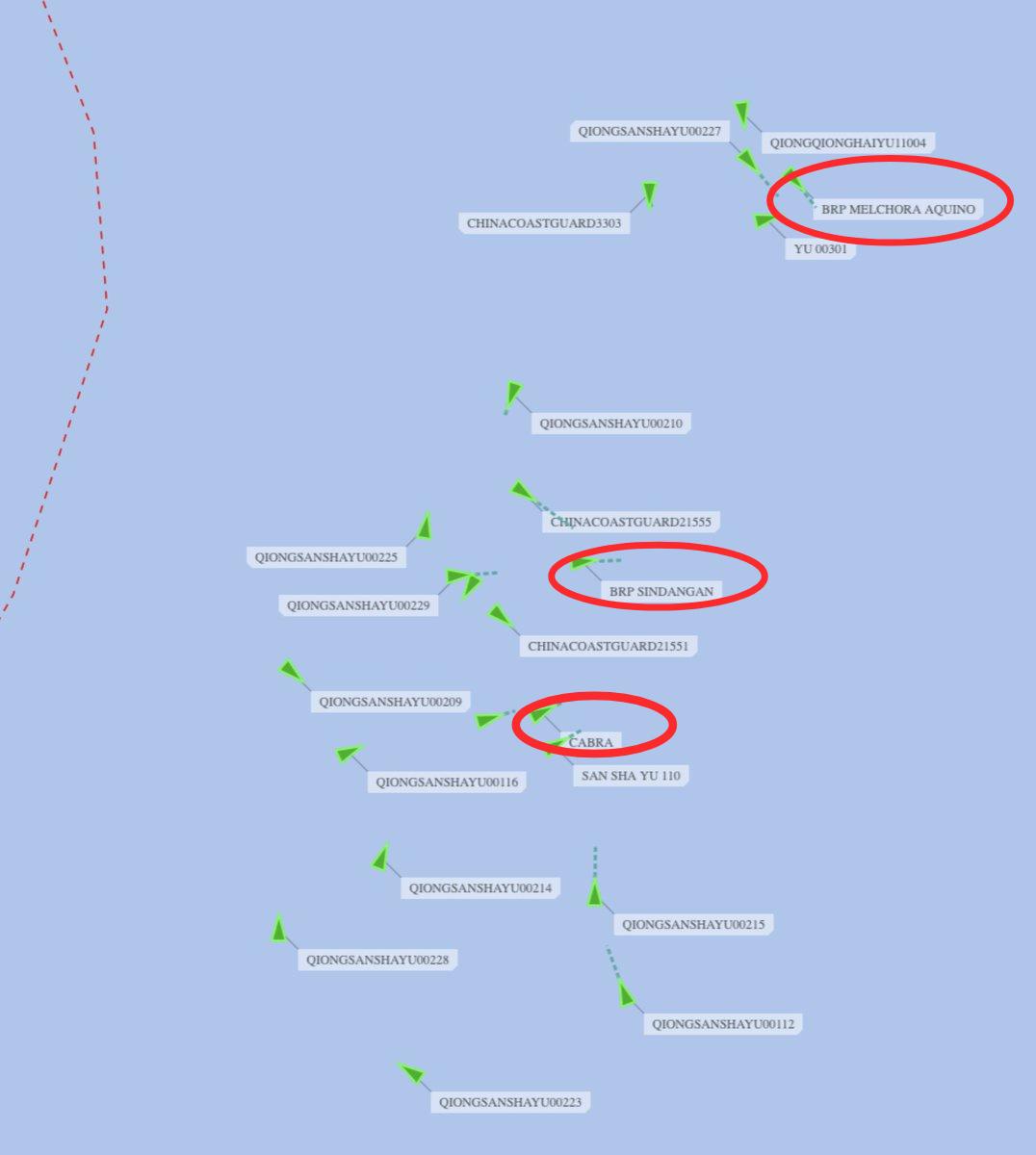 今天早上7点半菲律宾派出3艘船只又一次试图向在仁爱礁非法坐滩的登陆舰运送建筑材料