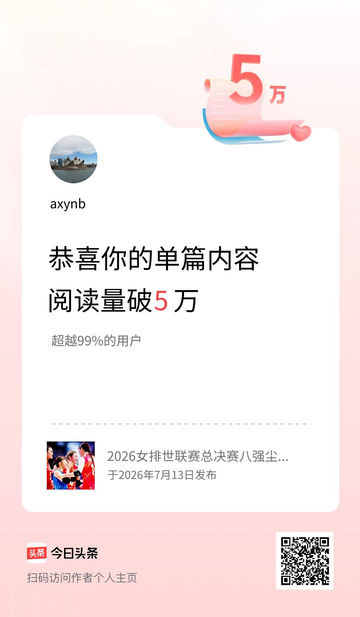 单篇内容获得阅读量破5万啦！