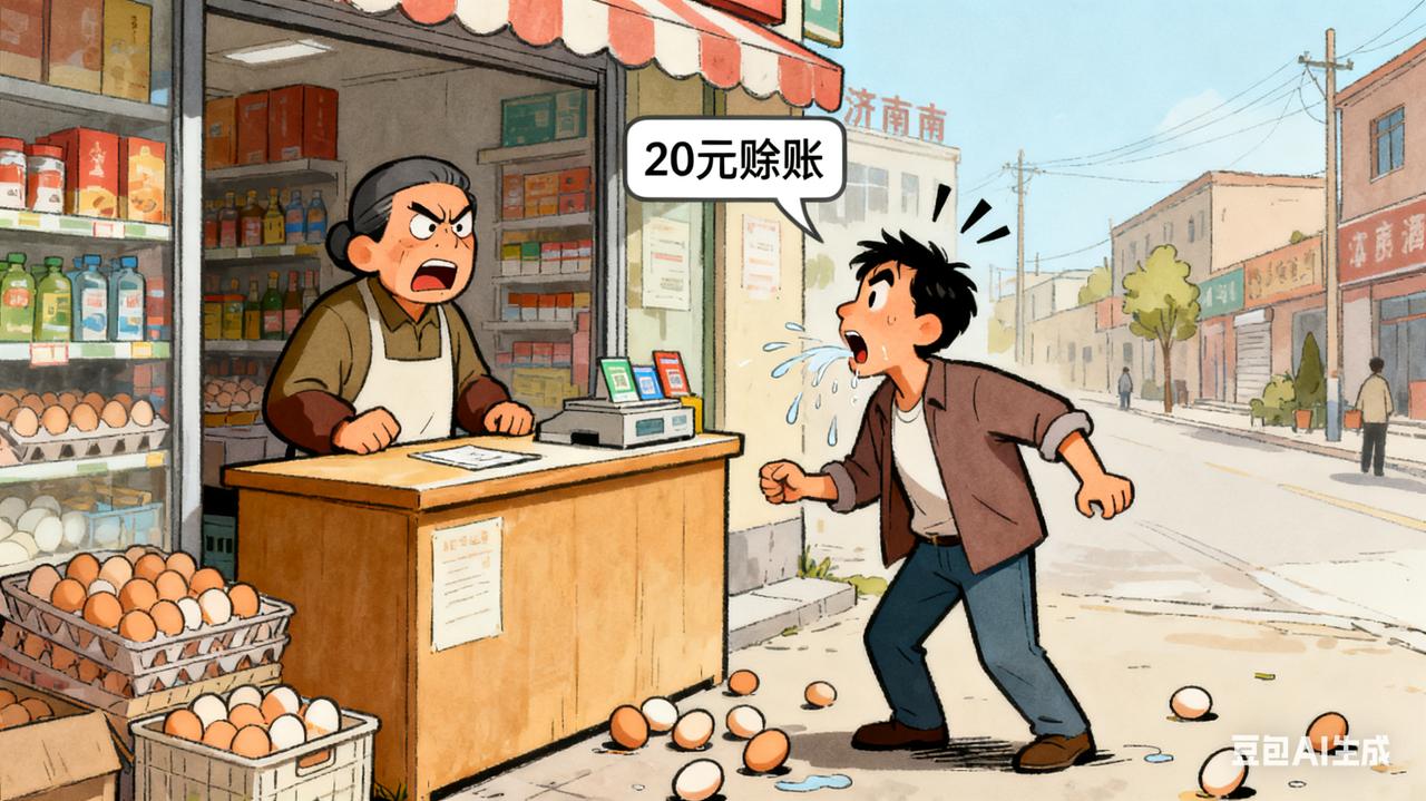 你们说冤不冤？山东济南，一男子去超市买鸡蛋时，因带的钱不够，向老板赊了20元的账