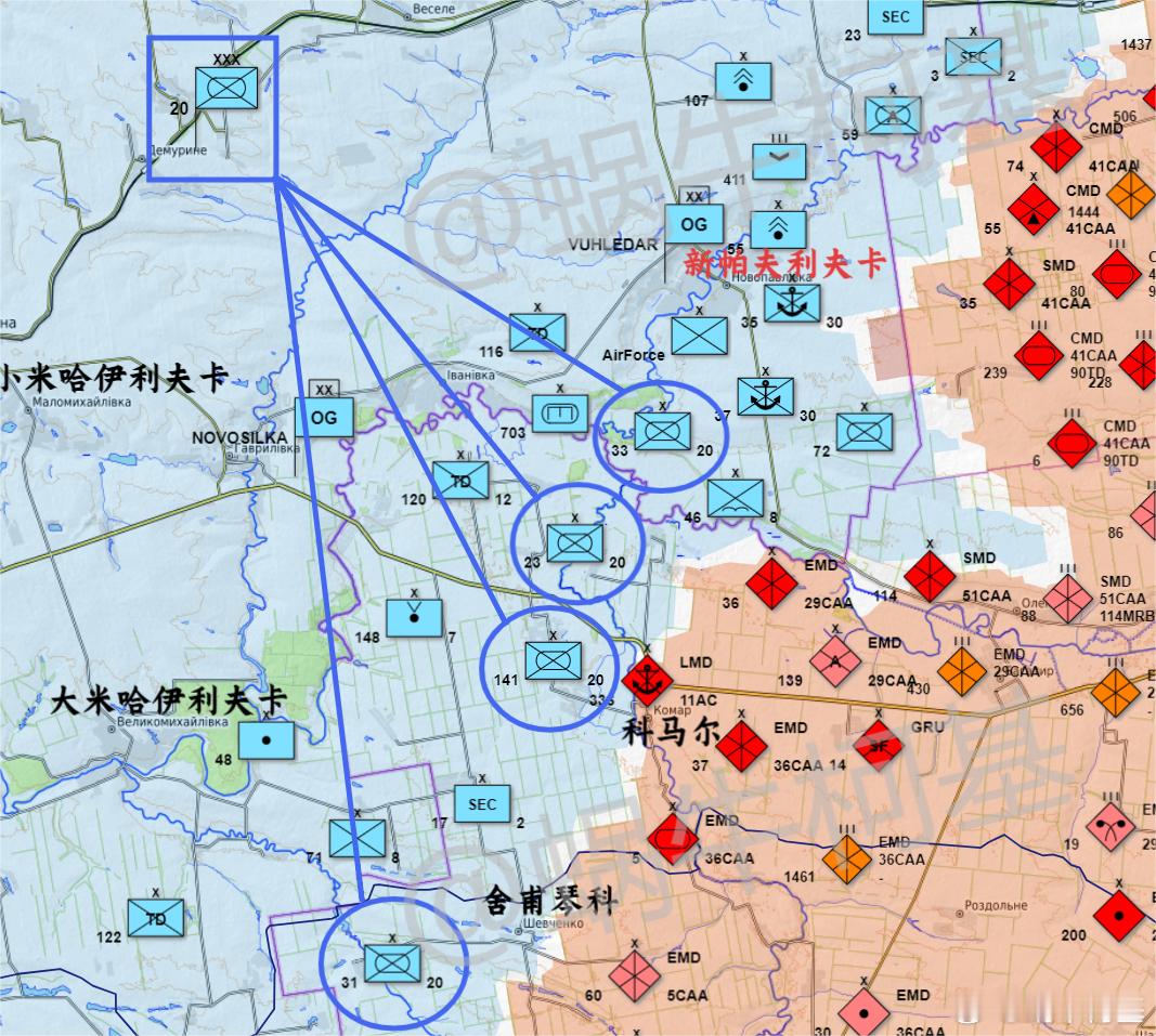 这么看就能理解为什么乌克兰第20军组建的比较快了，这是围堵俄军冲入第聂伯罗彼得罗