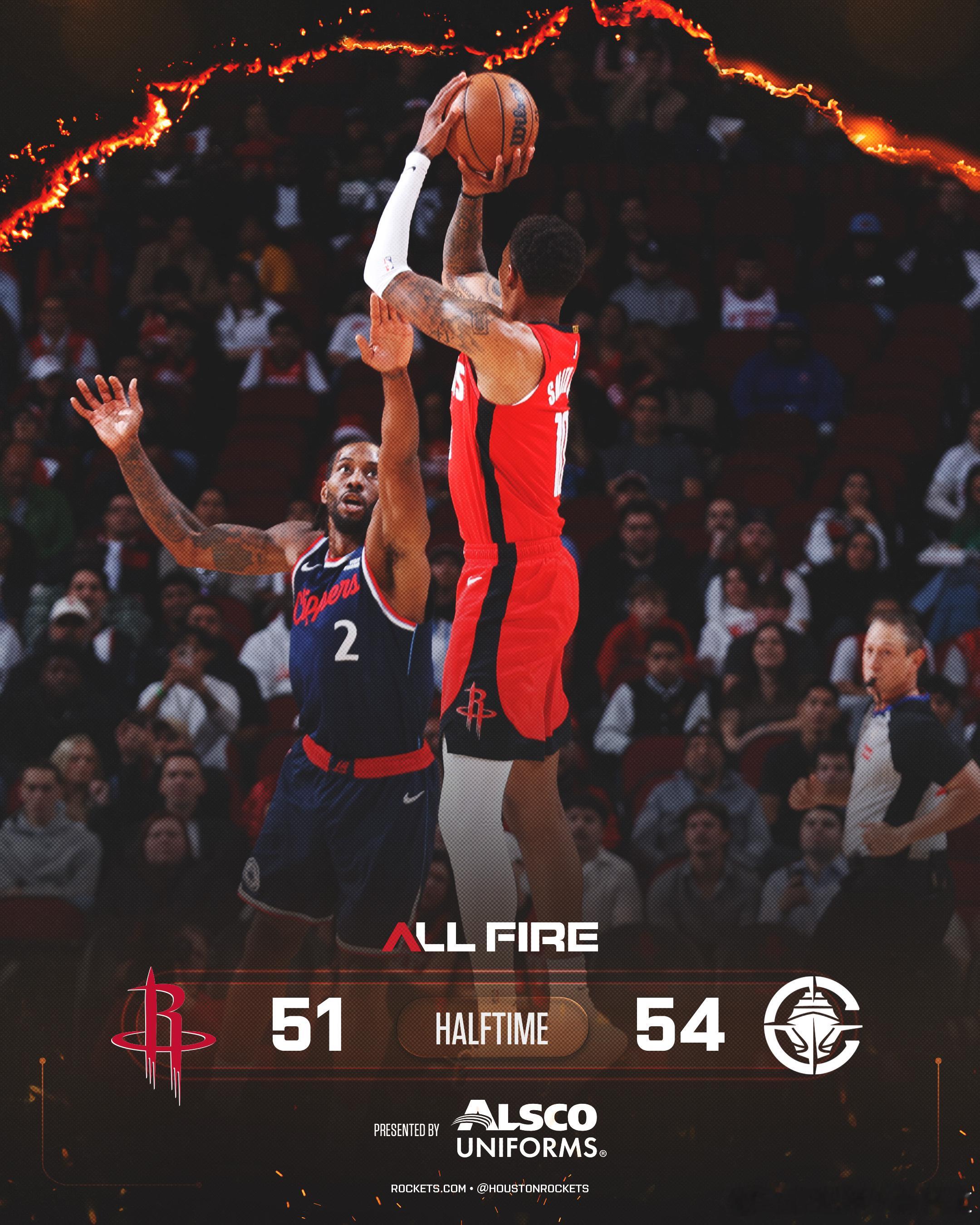 半场落后快船三分，还是篮板领先对手一倍的情况快船vs火箭