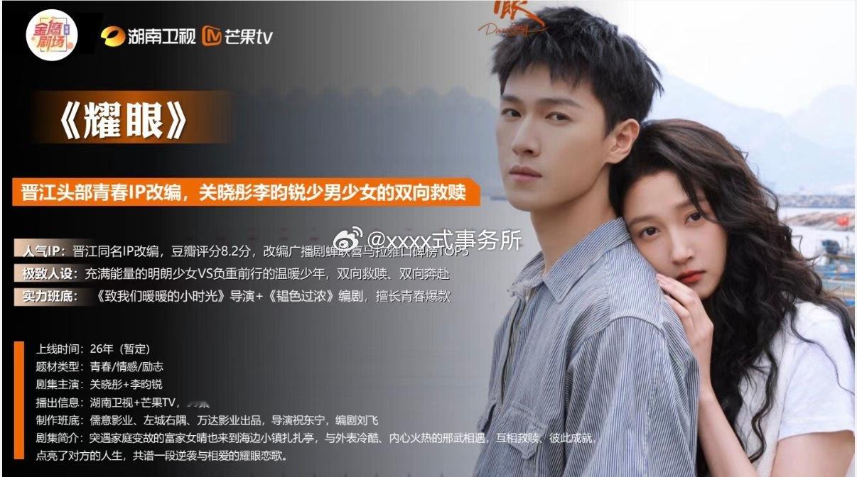 芒果🥭剧集《耀眼》（晋江头部青春IP改编，关晓彤李昀锐少男少女的双向救赎）剧集