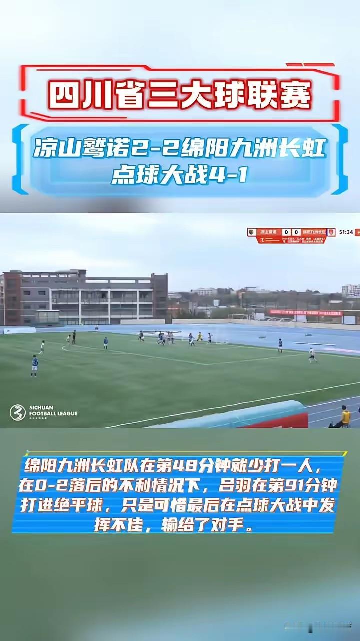 四川三大球暨巴蜀雄起杯足球业余联赛今天再战一轮！绵阳九州长虹队再次倒在了点球大战