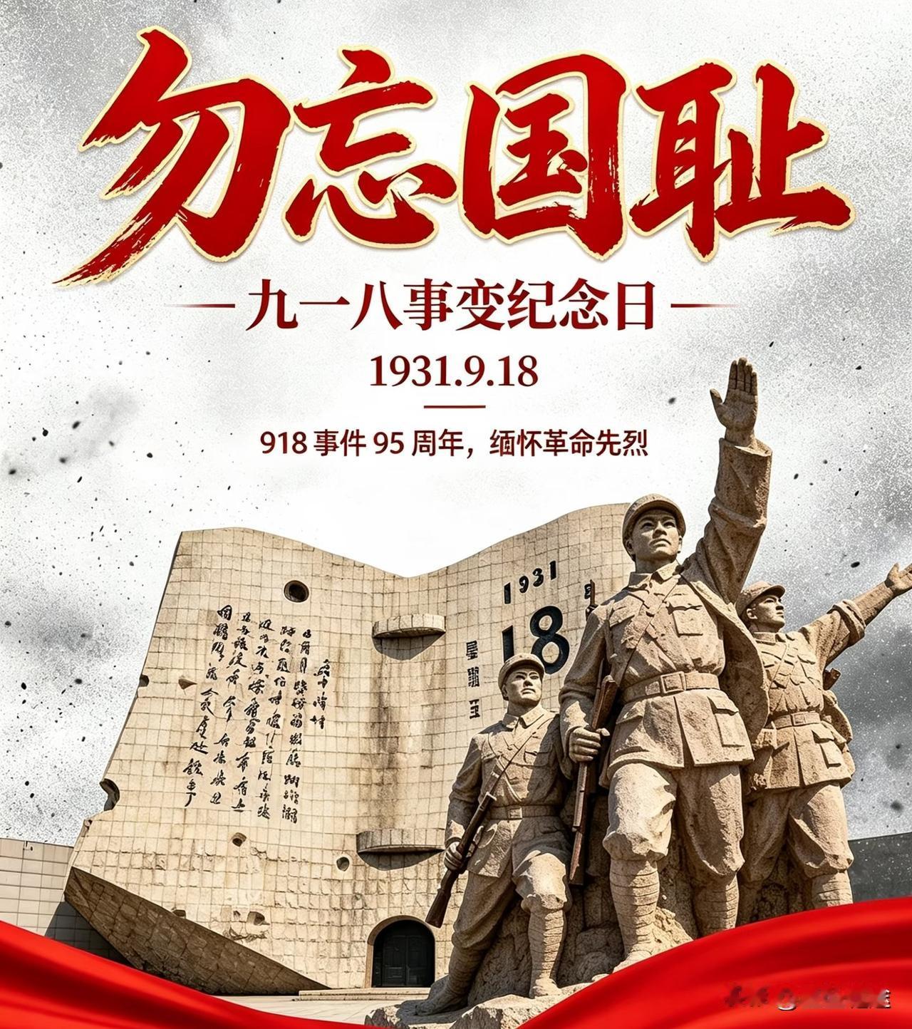 九一八事变｜
铭记历史，勿忘国耻
​1931年9月18日，山河破碎，家国蒙难。炮