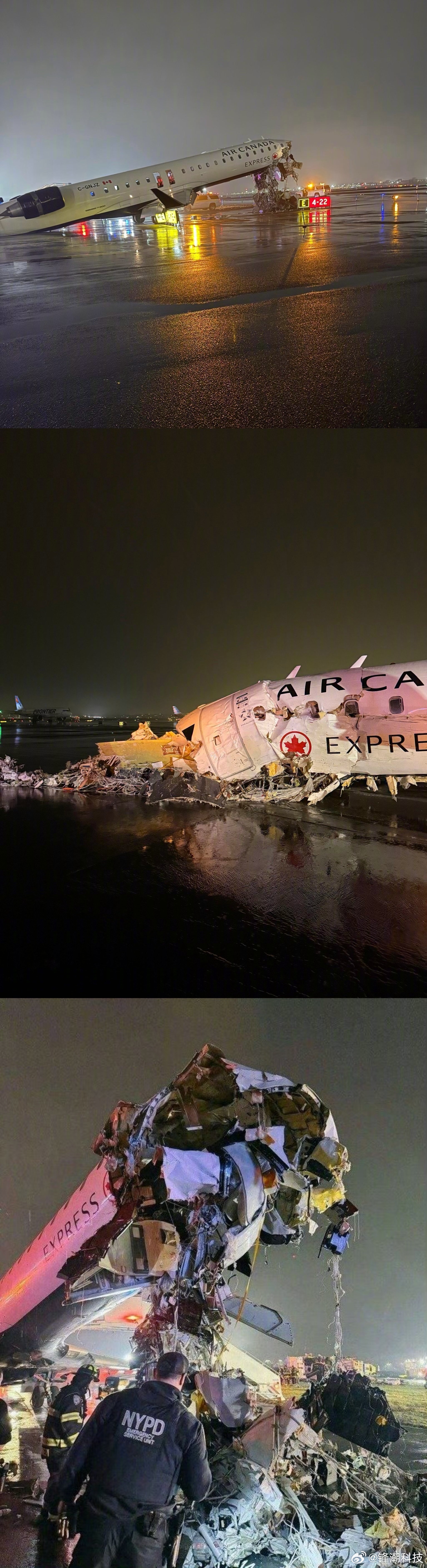 美国纽约机场接连发生事故 还想着飞机撞上车能有多严重，造成两名机长死亡，结果现场