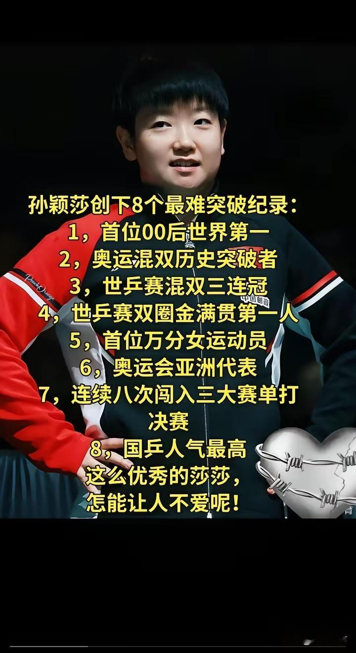 孙颖莎这八个记录，基本无人可打破，整天诋毁黑她的键盘侠，等你们打破她这八个记录再