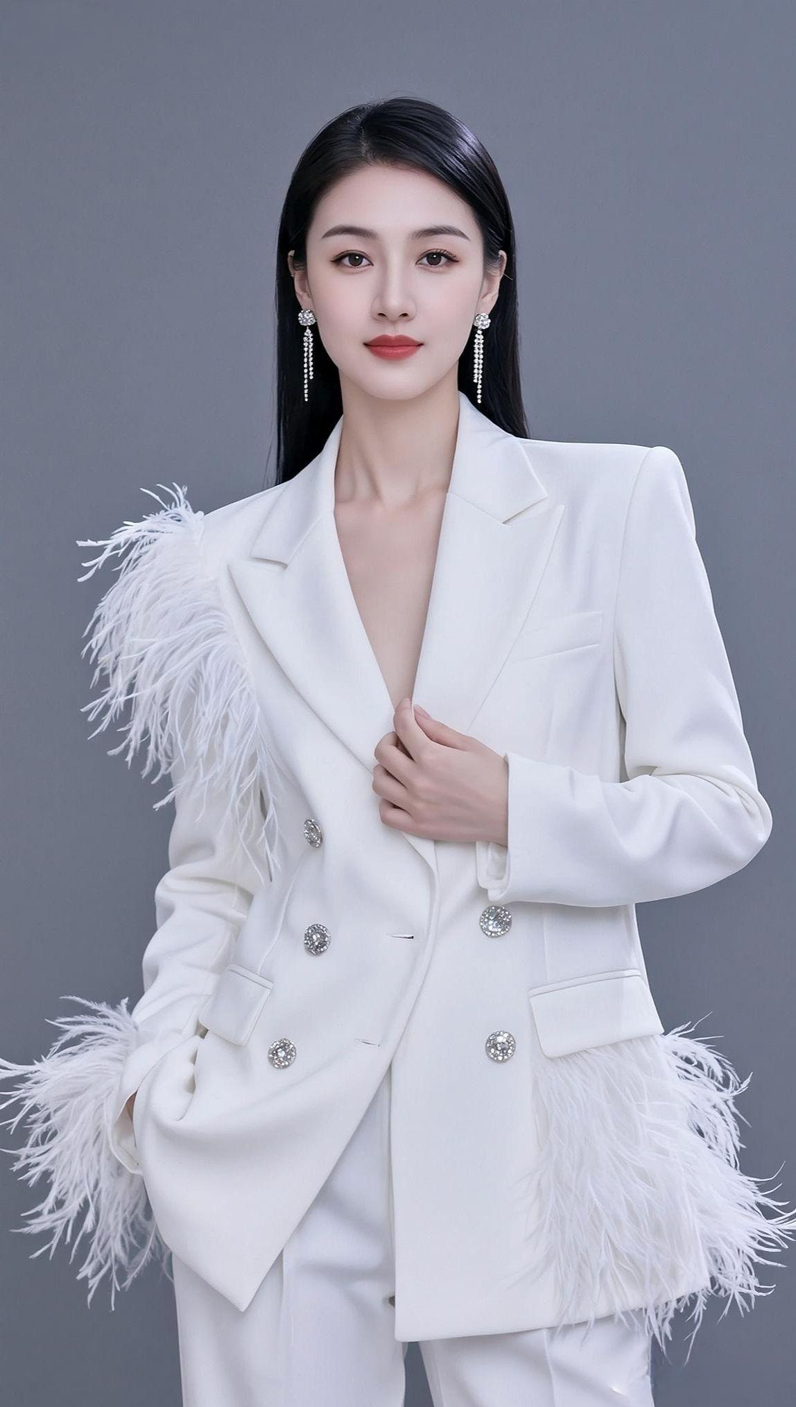 抖音ai创作 白色西服套装穿搭 气质女神 正装控 颜值他拍