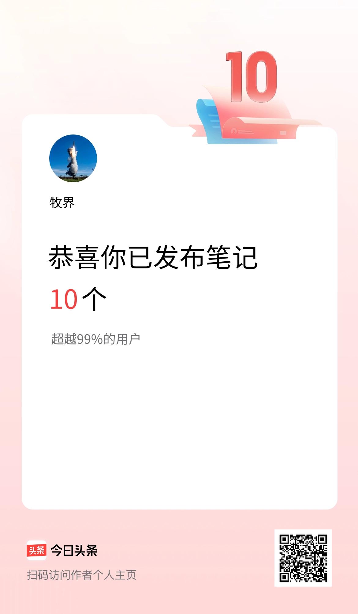 我在头条累计投稿笔记10个
